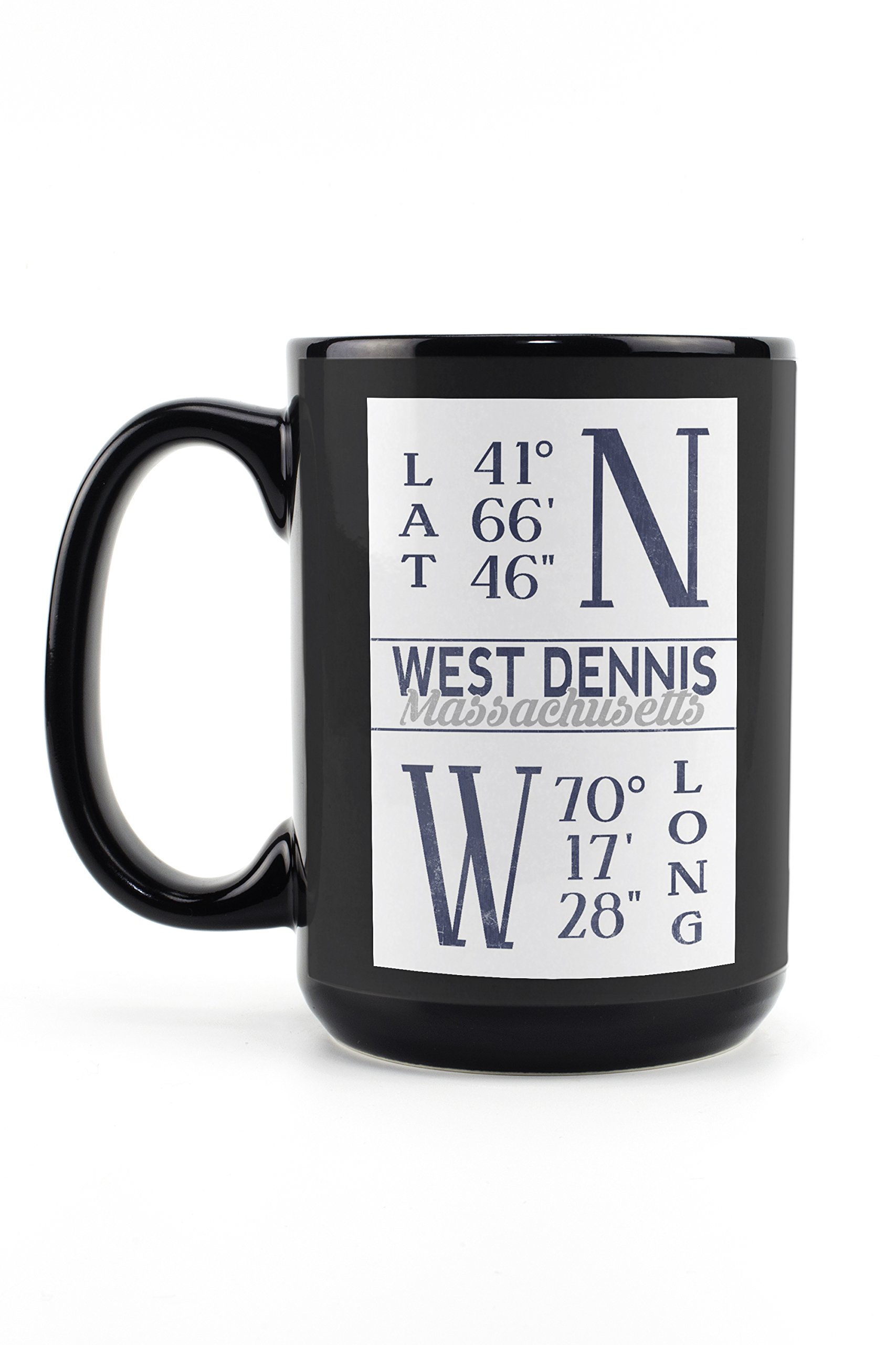 Lantern Press West Dennis Massachusetts Latitude Longitude 15oz Black Ceramic Coffee Mug - Microwave & Dishwasher Safe - Perfect for Home, Office & Travel
