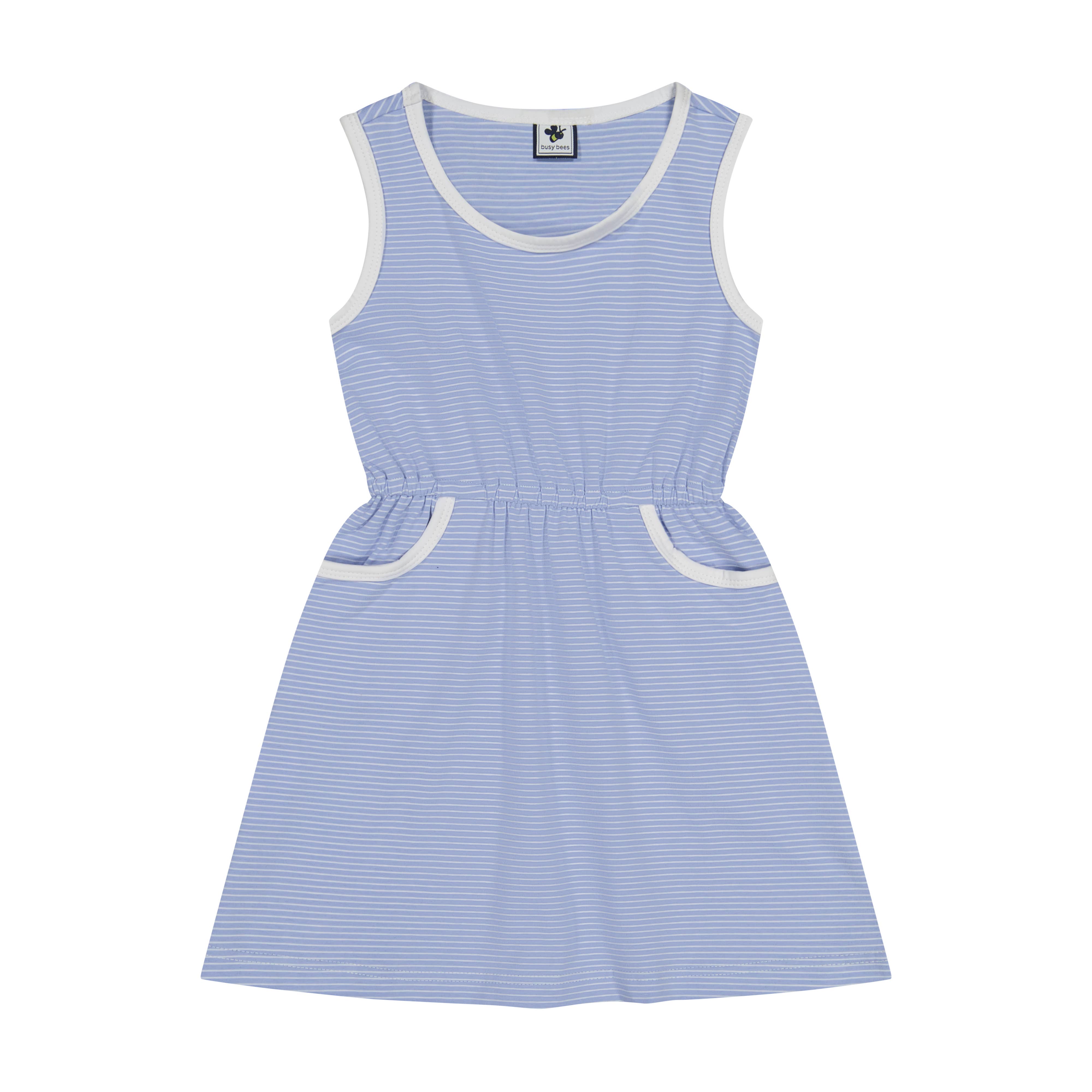 Stylish Ruby Pocket Dress in Cornflower Blue with Mini Stripes - Perfect for Casual Outings, Parties, and Summer Events