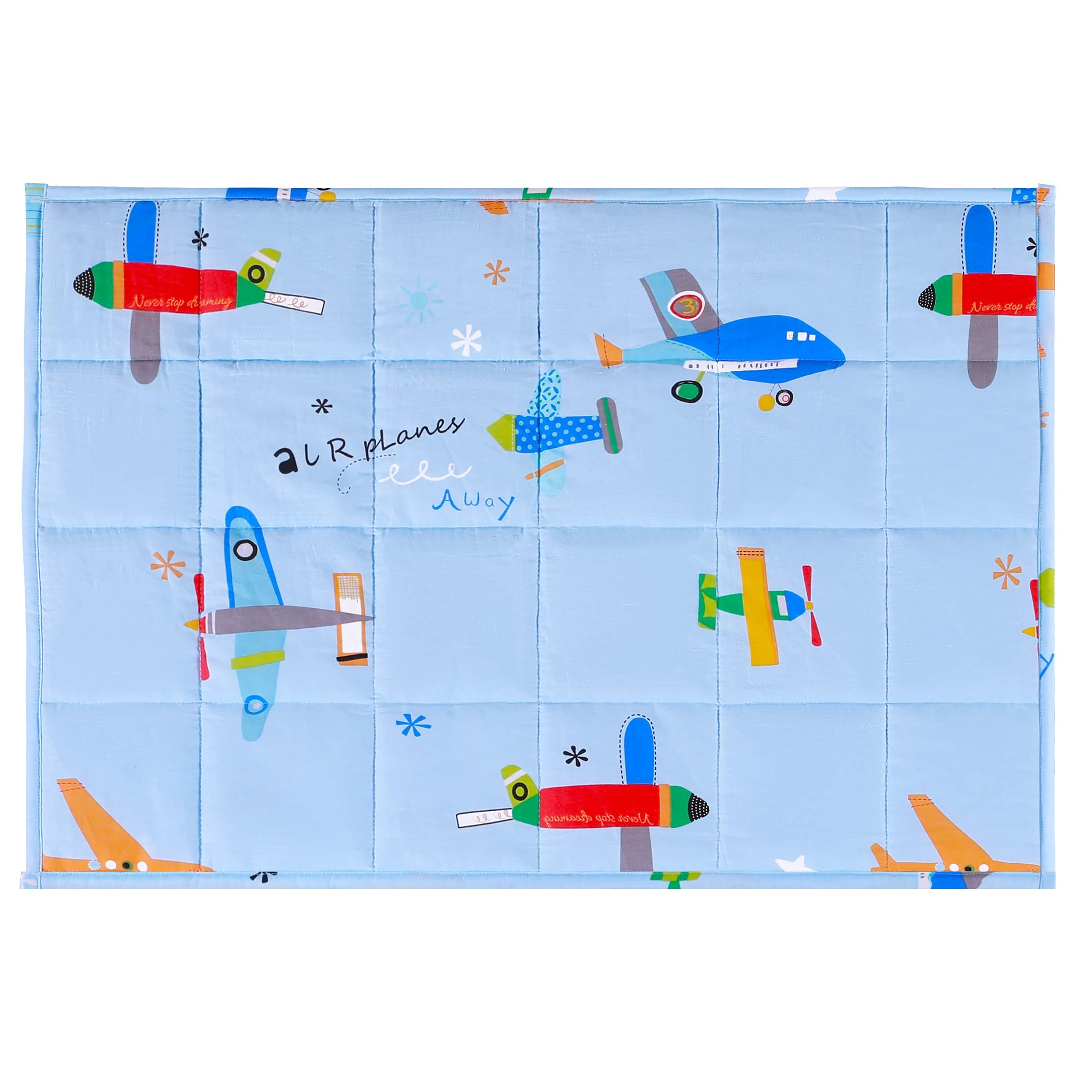 ROKDUK 2 lbs Weighted Lap Pad for Kids & Toddlers - 17x22 Inch 100% Oeko-Tex Certified Egyptian Cotton Blanket with Glass Beads | Soft Sensory Throw for Calming, Anxiety Relief & Focus | Perfect for Home, School & Travel in Adorable Baby Blue Airplane Print