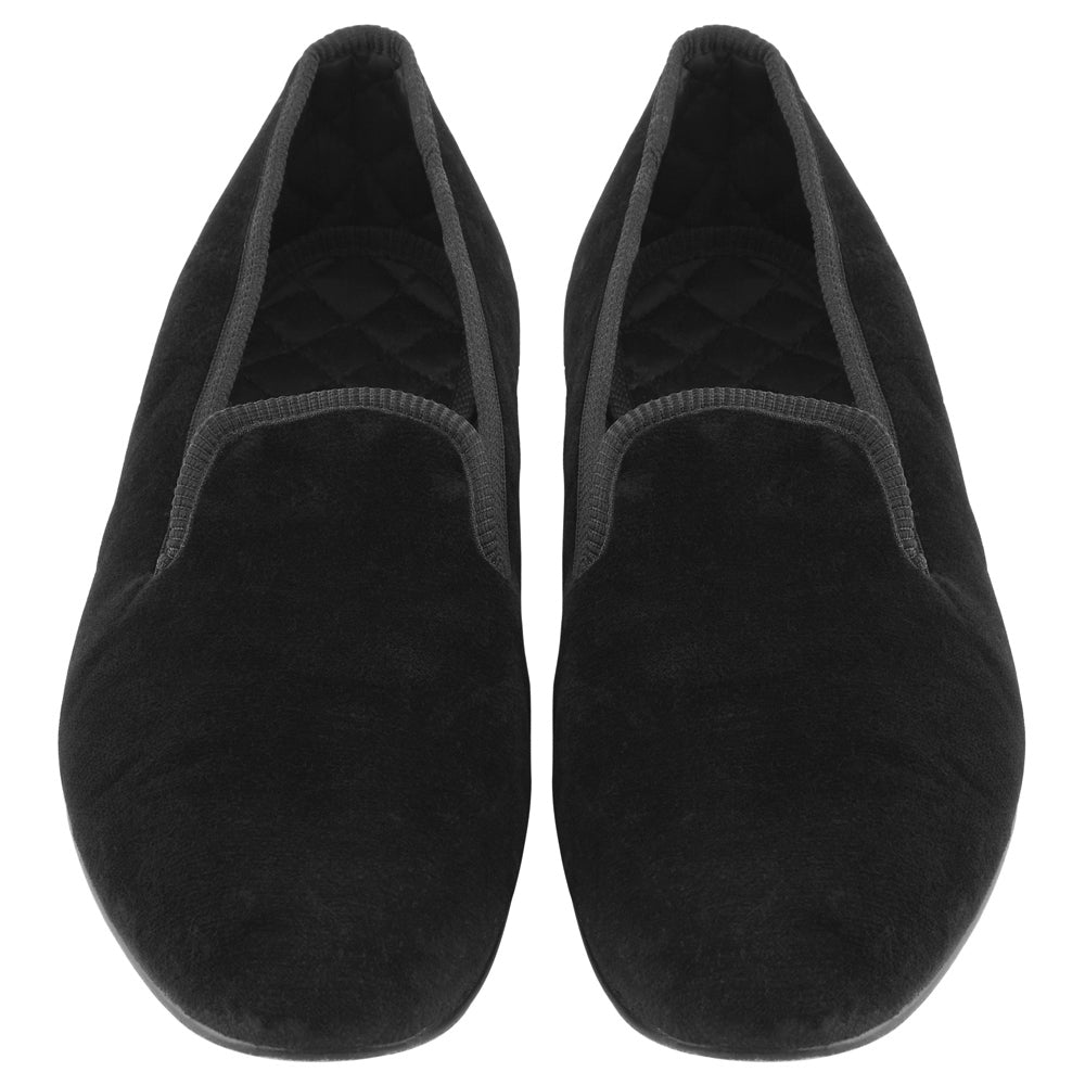 KNIGHTSBRIDGE Black Velvet Slippers for Women - Soft & Comfortable House Shoes - Perfect for Indoor, Lounge & Spa Use
