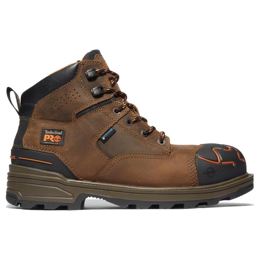 6 Inch Composite Toe Waterproof Work Boots for Men - OSHA Safety Rated, Slip Resistant, Comfortable Orange & Brown Work Shoes for Construction, Warehouse & Outdoor Jobs
