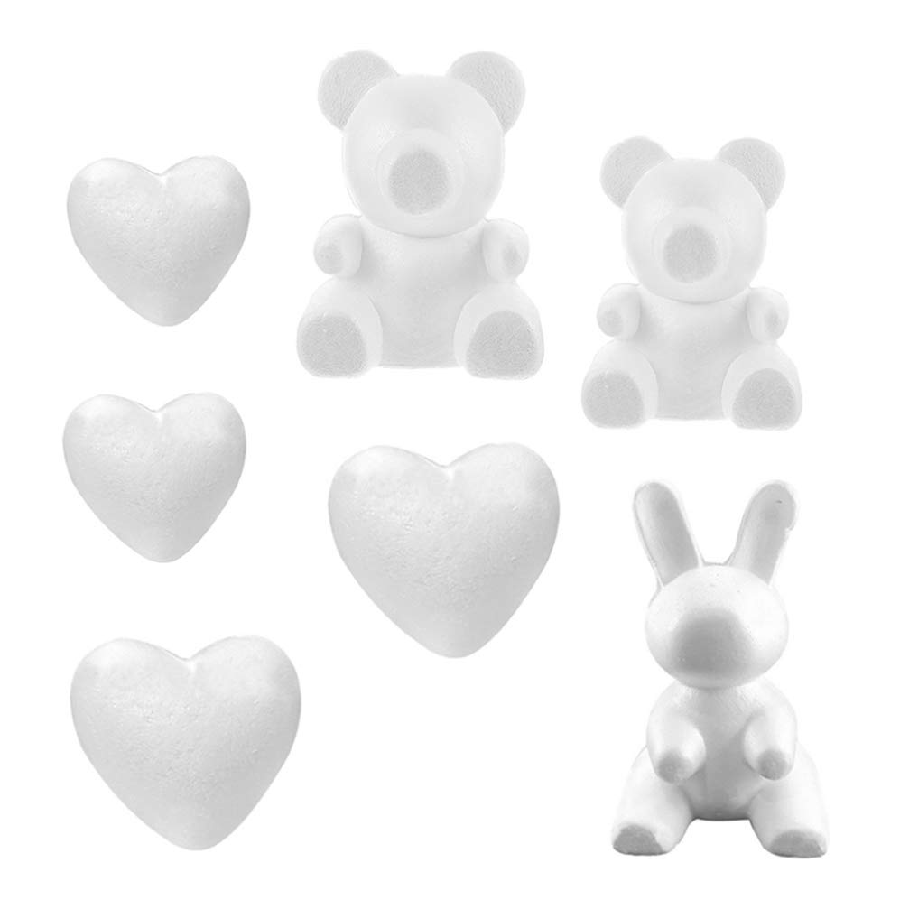 VALICLUD 7pcs Foam Cake Stencils Set - Bear, Heart, Rabbit Molds for DIY Cake Decorating, Rose Bear Flower Arrangements & Craft Projects - Polystyrene Modeling Foam for Birthday, Wedding & Party Desserts