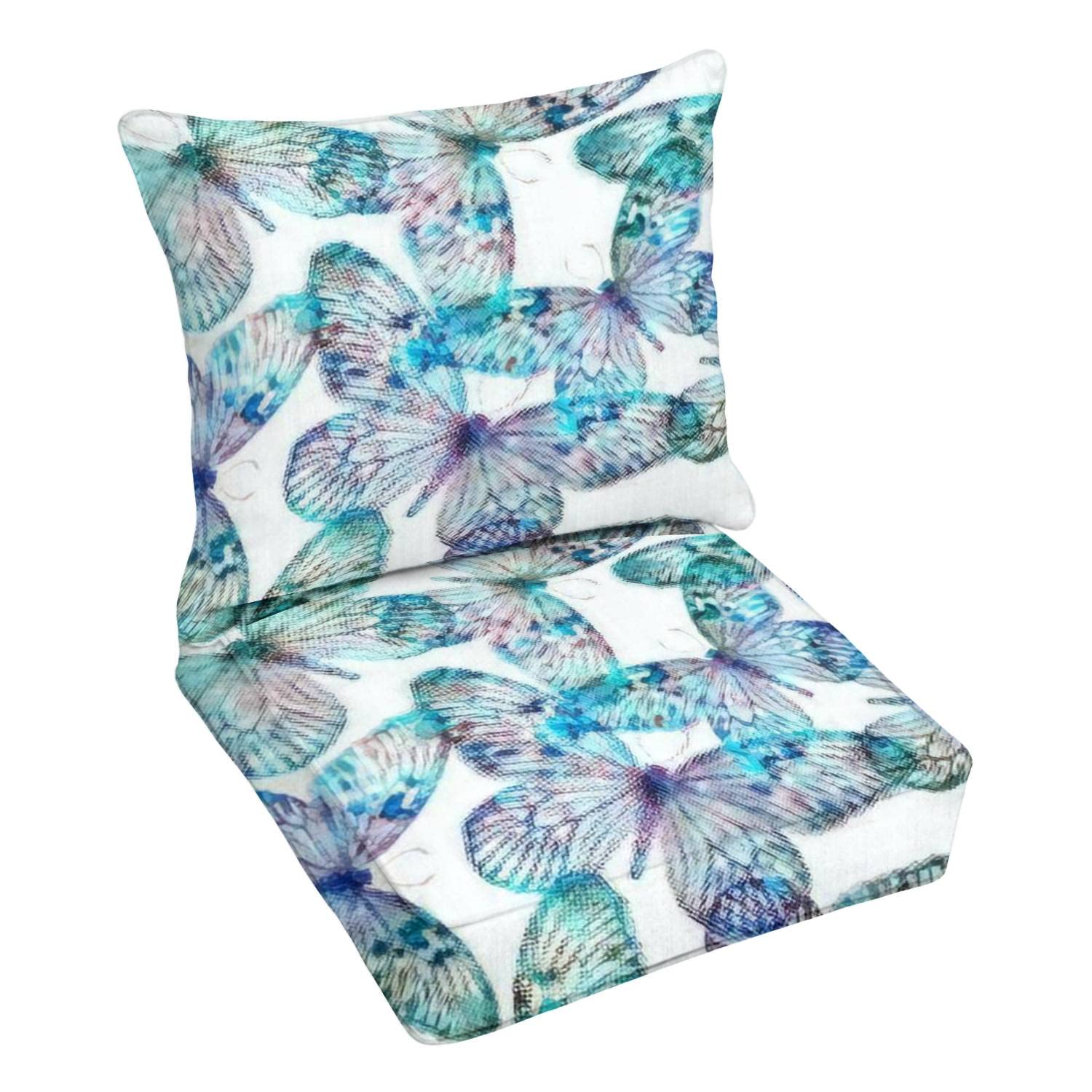 Premium Outdoor Deep Seating Cushion Set with Colorful Butterfly Print - Waterproof EPS Foam Patio Furniture Replacement Cushions for Lounge Chairs, Conversation Sets - Perfect for Backyard, Poolside & Garden Relaxation