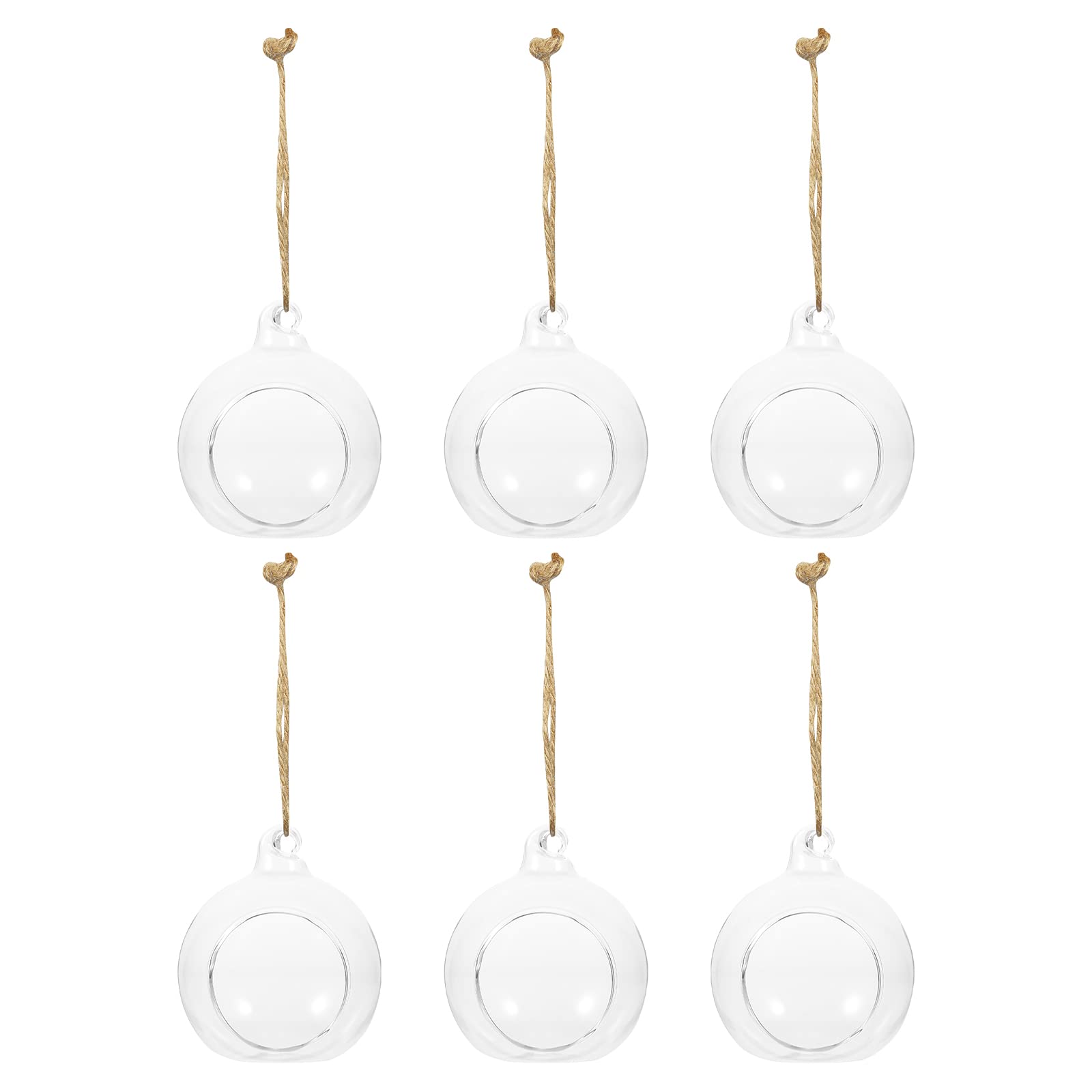 LUOZZY 6 Pack Glass Hanging Planters - Hydroponic Flower Pots, Terrarium Vases & Candle Holders (8cm) - Perfect for Indoor Herb Gardens, Succulent Displays & Boho Home Decor