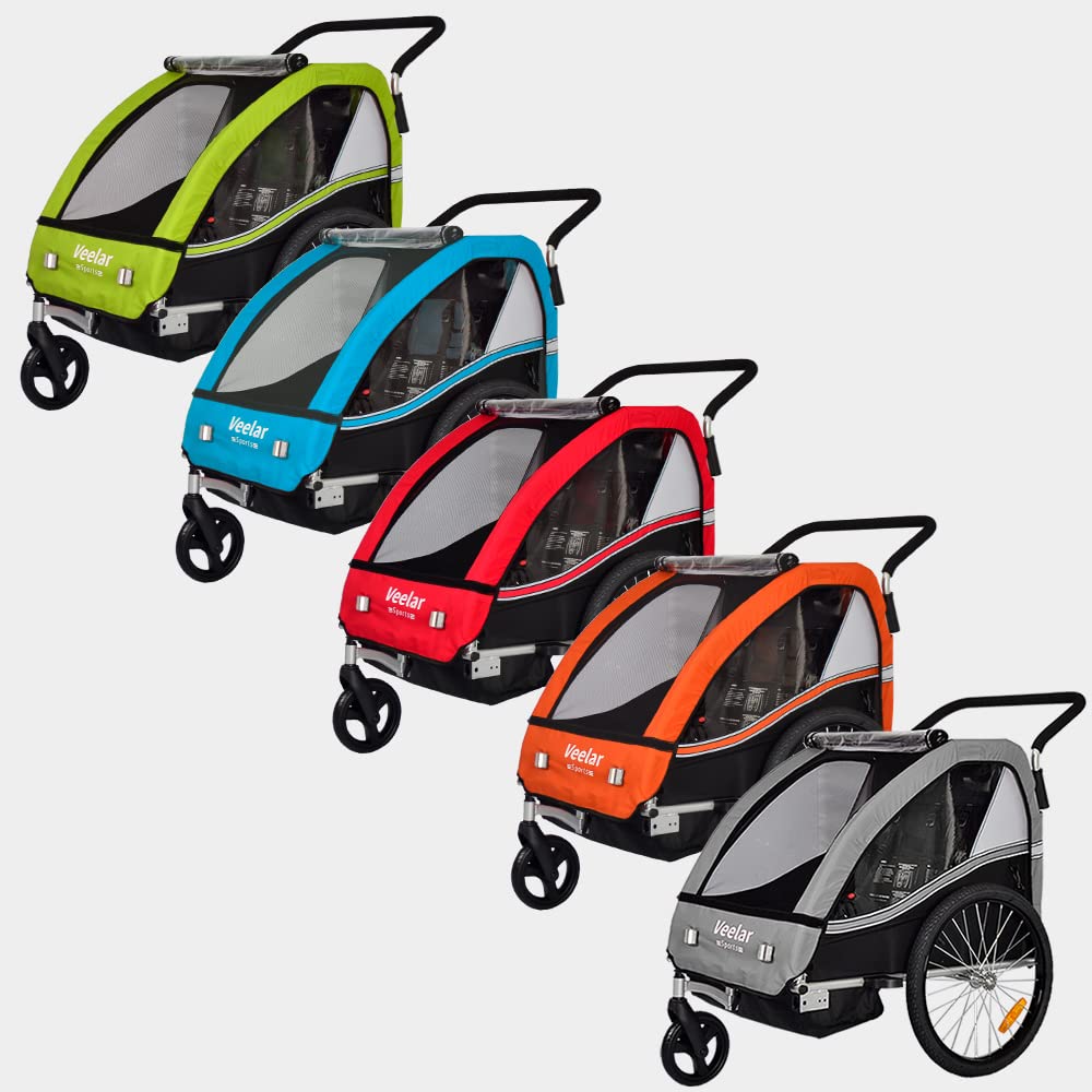 Veelar 2-in-1 Bike Trailer & Stroller - Double Seat Bicycle Carrier for Toddlers & Kids - Convertible Jogger for Outdoor Family Adventures, Cycling & Jogging