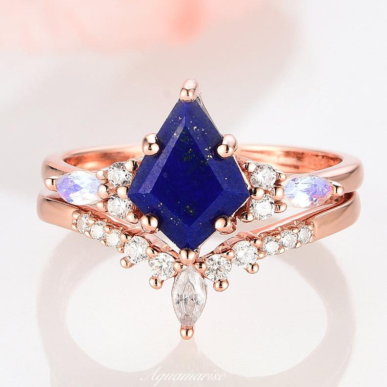 Skye Kite™ Lapis Lazuli & Moonstone Ring Set in 14K Rose Gold Vermeil - Elegant Stackable Rings for Women, Perfect for Everyday Wear, Gift Giving & Special Occasions