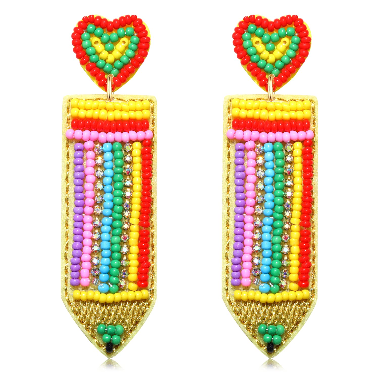 Beaded Apple ABC Pencil Earrings - Teacher Appreciation Gift for School