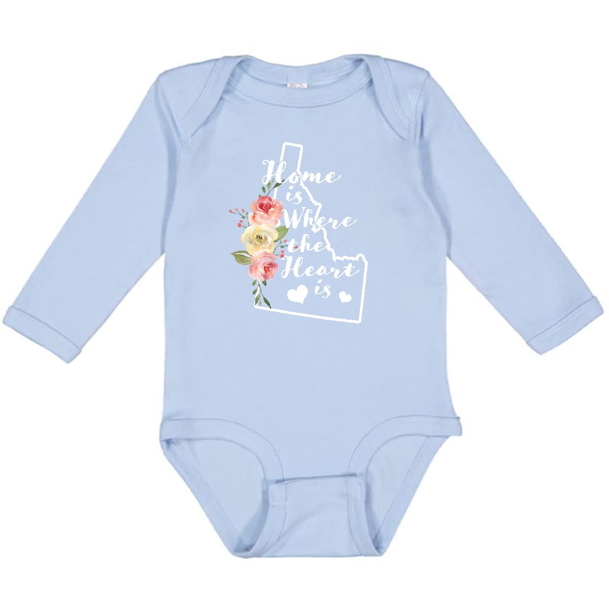 Inktastic Idaho Home is Where The Heart is Watercolor Long Sleeve Baby Bodysuit - Soft Cotton Infant Onesie for Boys & Girls - Perfect for Family Photos, Holidays & Everyday Wear