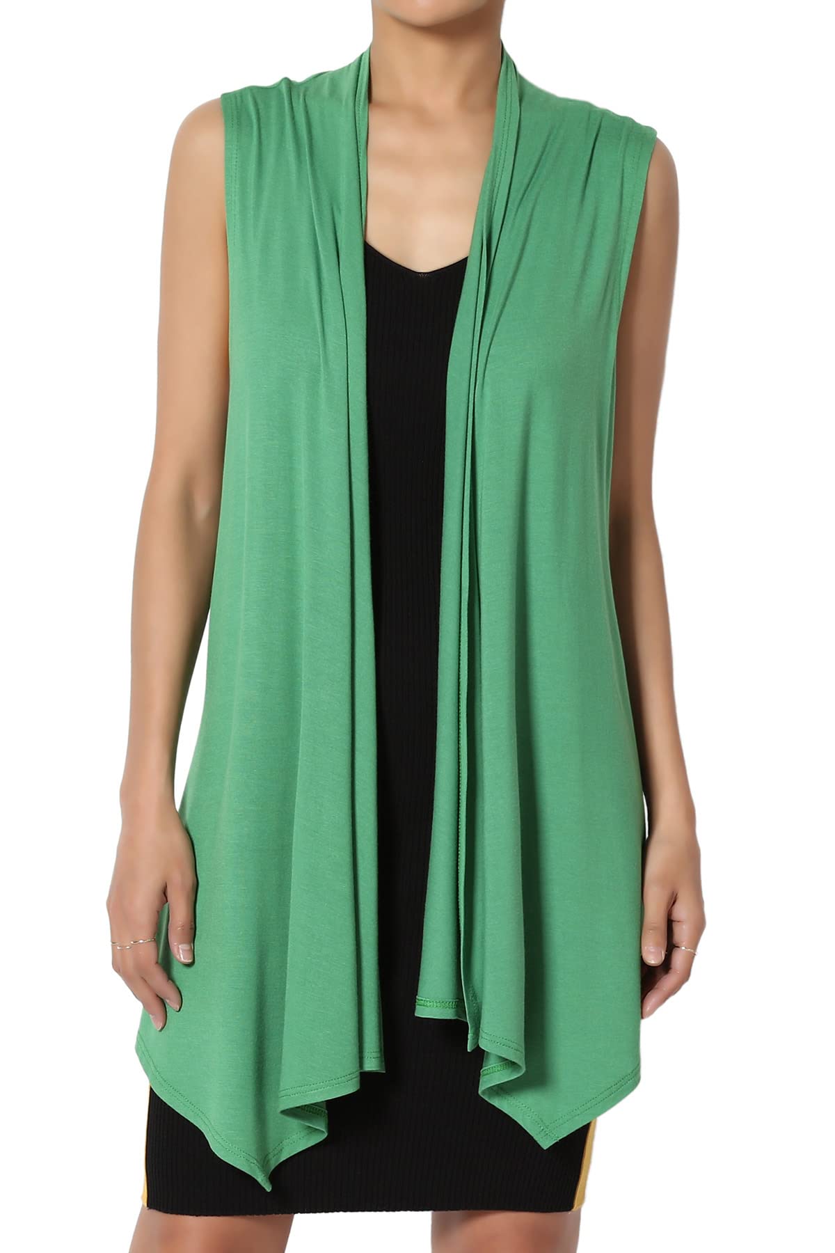 TheMogan Women's Sleeveless Waterfall Cardigan - Lightweight Jersey Draped Vest for Layering - Perfect for Office, Casual Wear & Summer Outfits