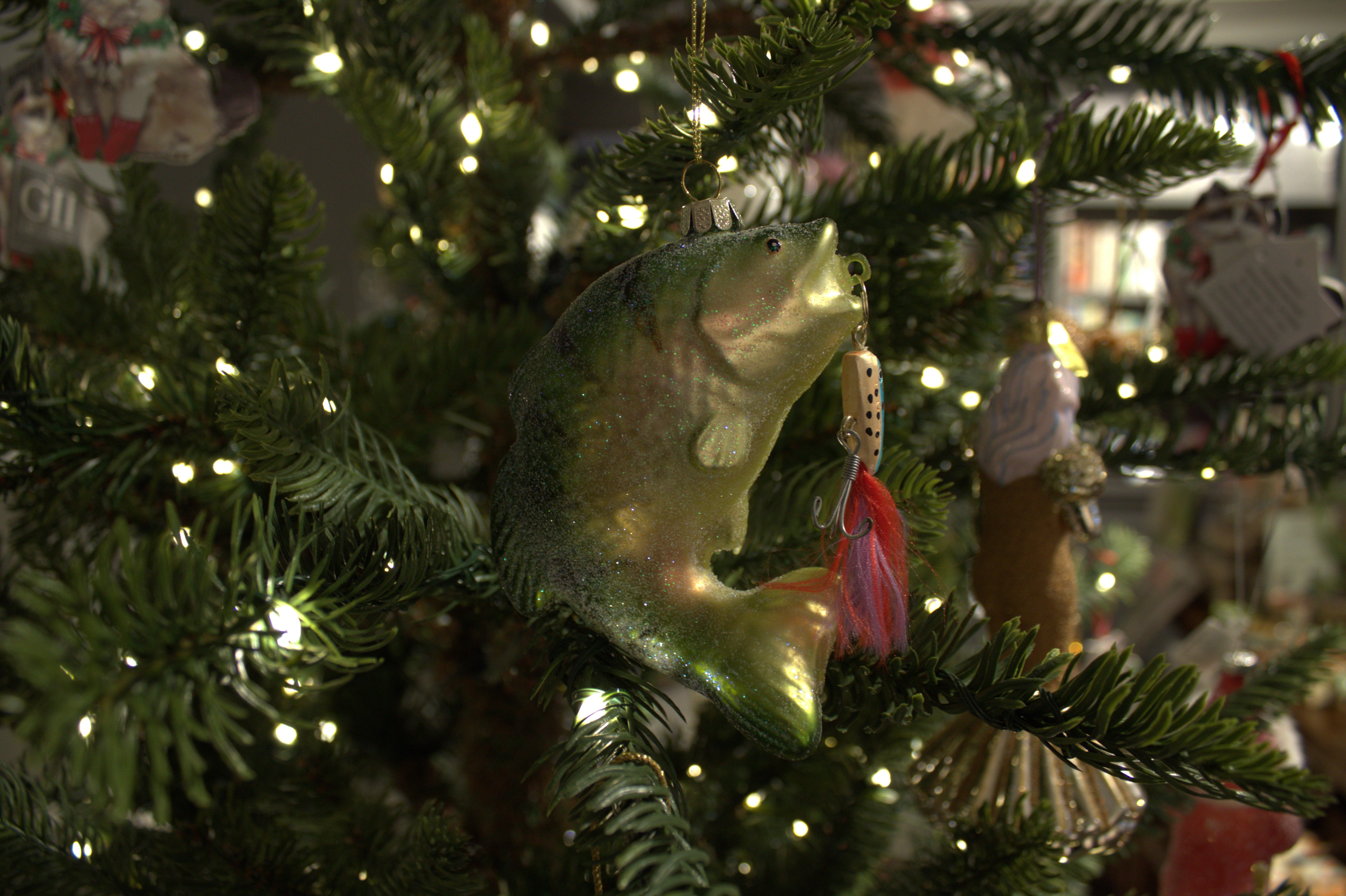 Hand-Blown Glass Fish on the Line Christmas Ornament - Unique Holiday Tree Decoration for Home, Office & Outdoor Decor
