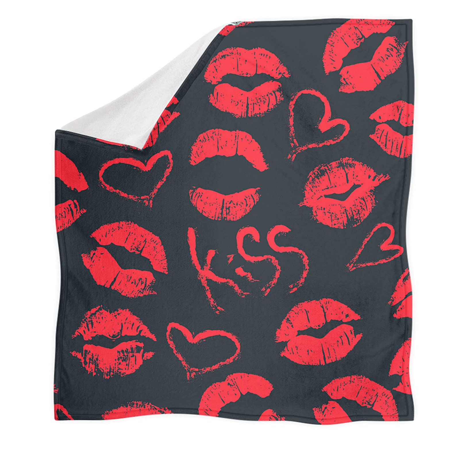 Sexy Red Lips Kiss Print Blanket - Soft Machine Washable Throw for Kids & Adults - Cozy Sofa Blanket & Home Decor for Valentine's Day, Bedroom, Living Room