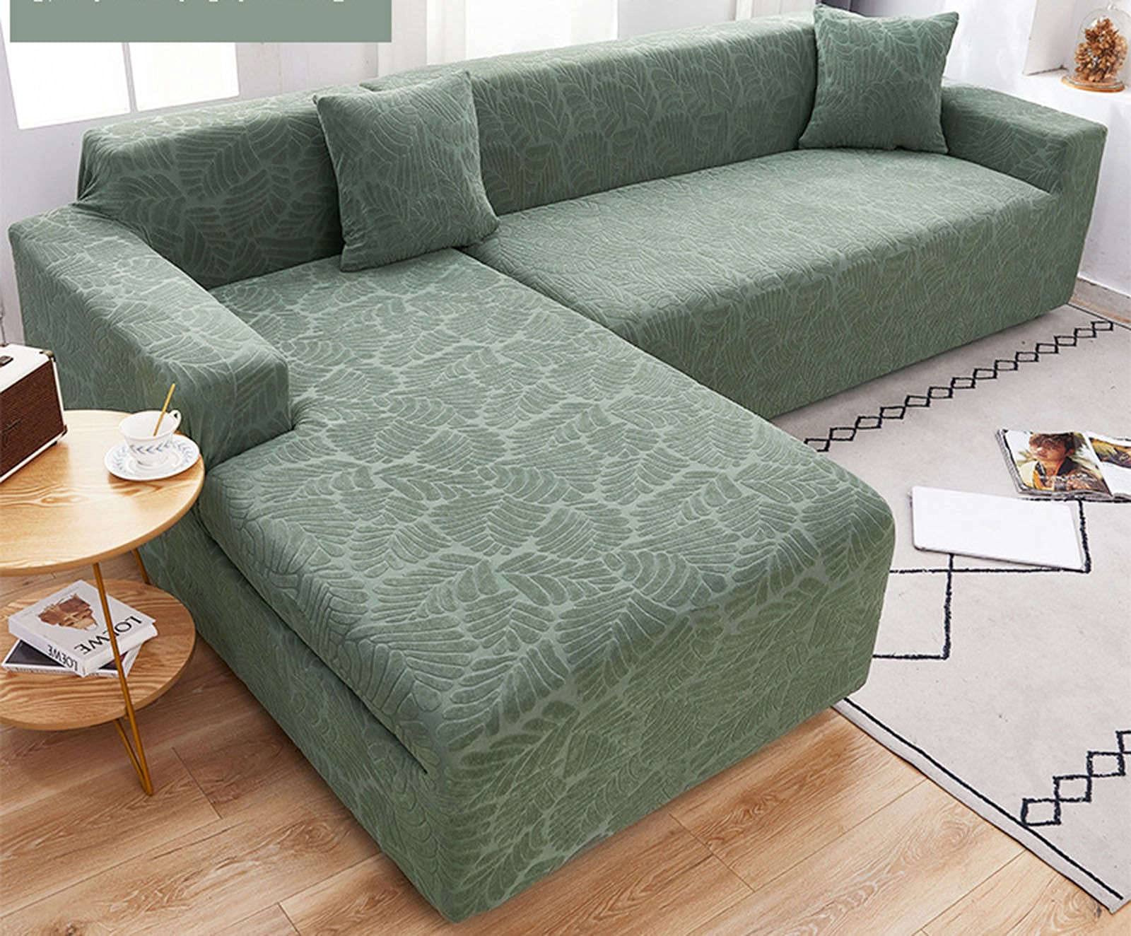 Stretchable L-Shaped Sectional Sofa Slipcover - 2-Piece Elastic Polyester Fabric Cover for 3+3 Seater Couch | Perfect for Living Room, Family Room & Home Theater Comfort