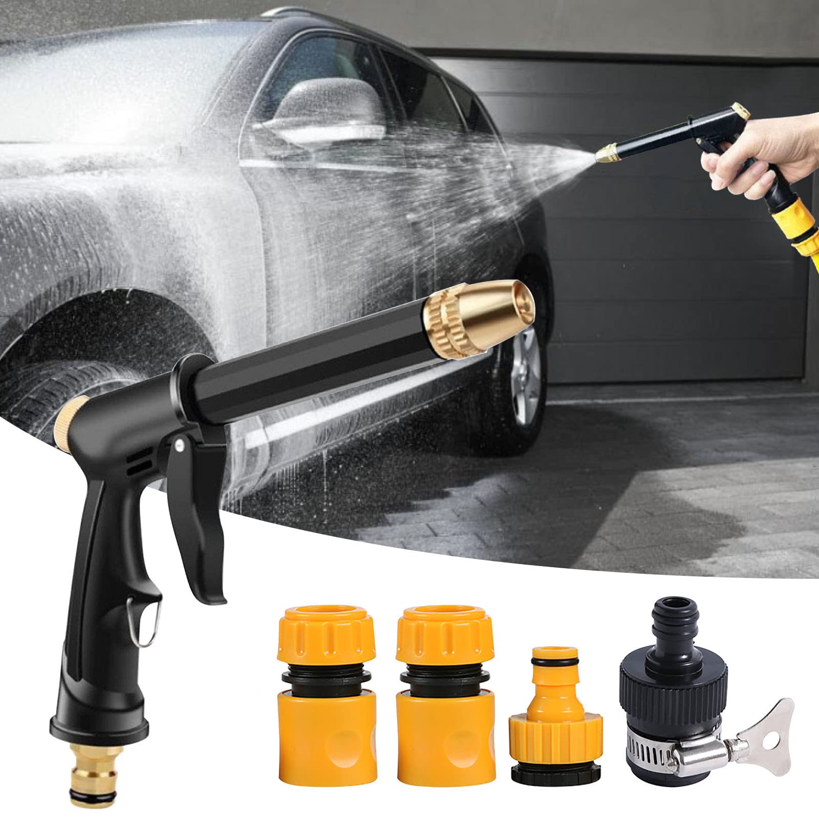 Upgrade 360° Rotating High Pressure Garden Hose Nozzle Sprayer - 4 Adjustable Spray Modes, Heavy Duty Metal Water Sprayer for Car Washing, Lawn Care, Plant Watering & Patio Cleaning (Black) | Perfect for Home Gardening, Vehicle Cleaning & Outdoor Maintenance
