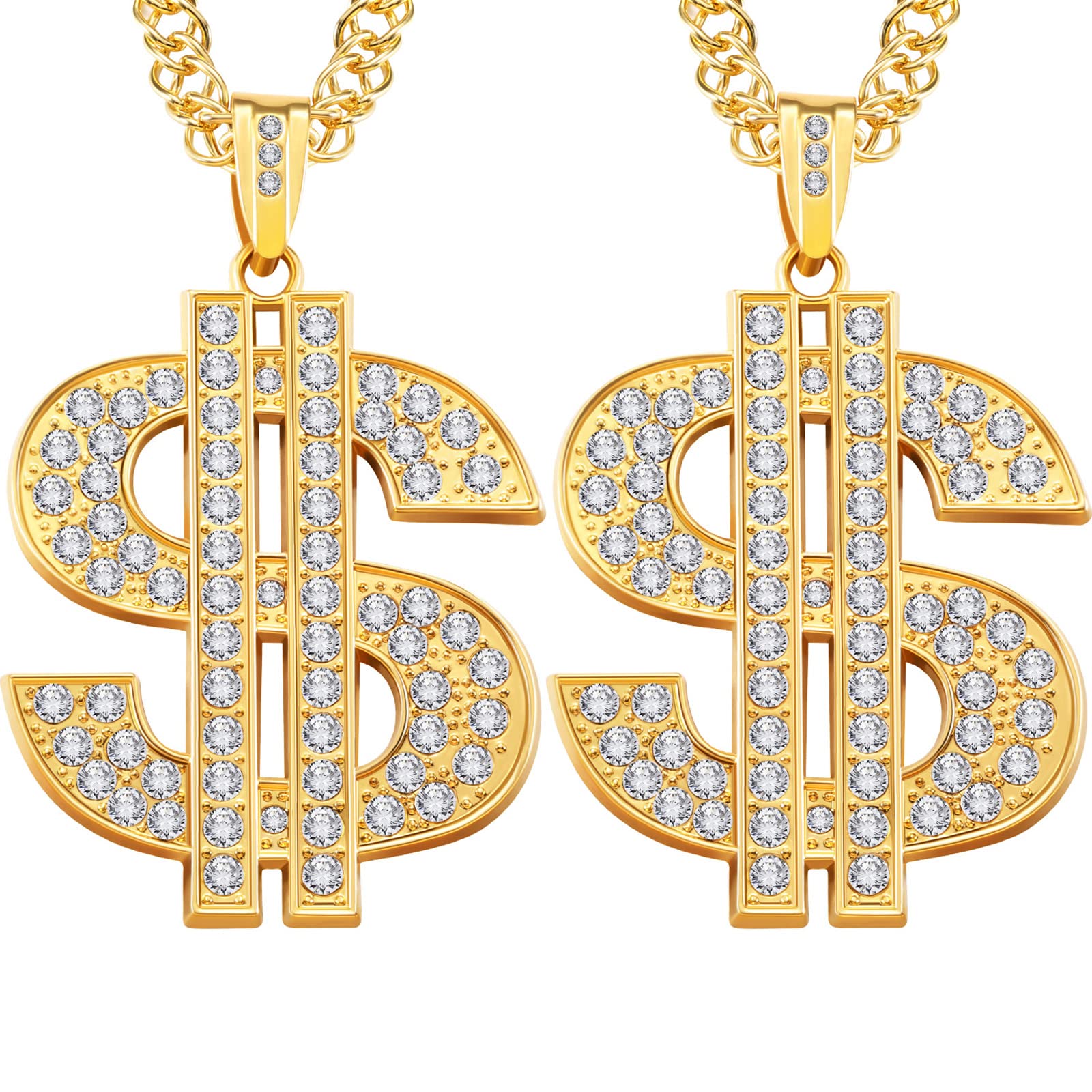 Tatuo 2-Piece Gold Plated Chain Necklace Set for Men with Dollar Sign Pendant - Hip Hop Jewelry for Streetwear & Urban Fashion | Perfect for Parties, Concerts and Everyday Style