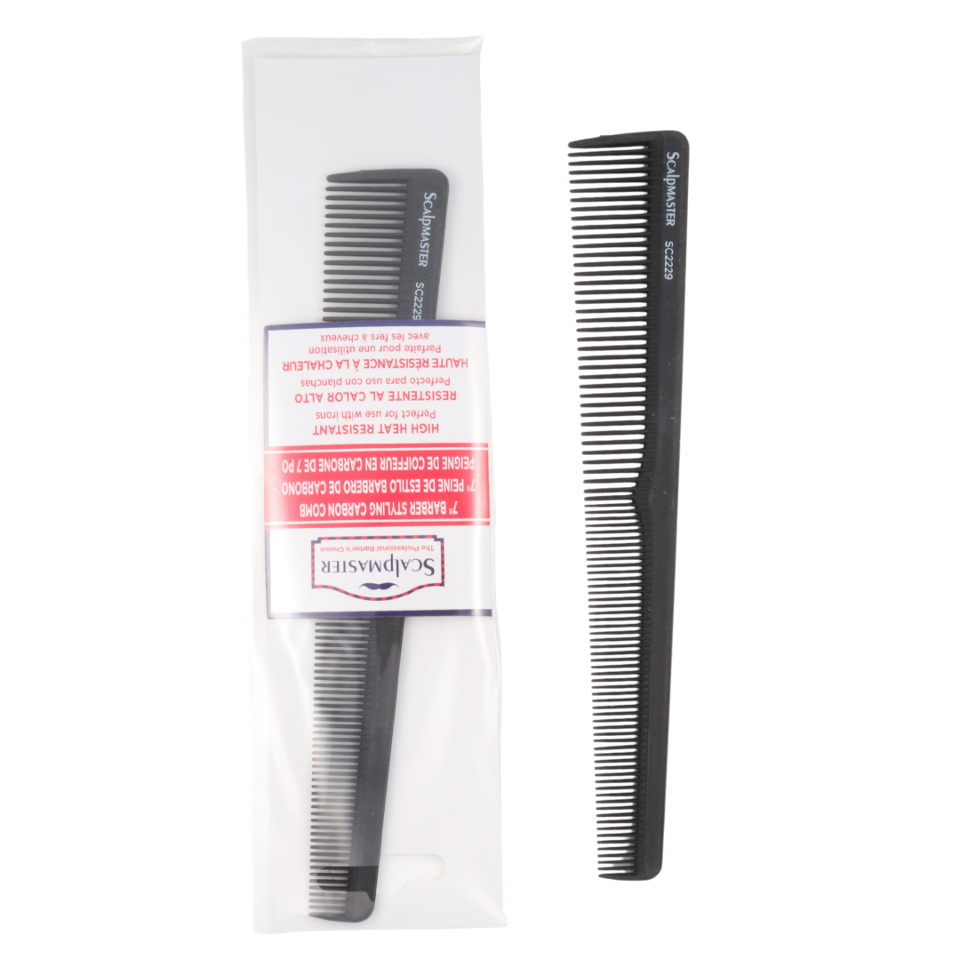 Scalpmaster 7 Inch Professional Taper Carbon Combs - 2 Pack for Barber Hair Cutting & Styling - Perfect for Salon, Home Use & Travel Grooming