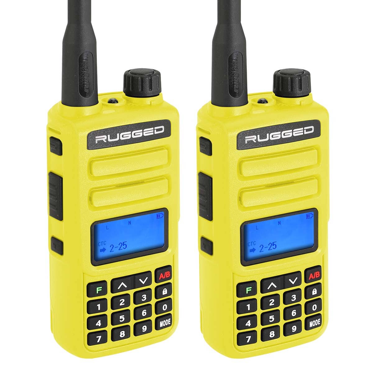 2 Pack GMR2 Handheld GMRS FRS Radio Pair by Rugged Radios - High Visibility Safety Yellow - Perfect for Outdoor Adventures, Emergency Communication & Job Sites