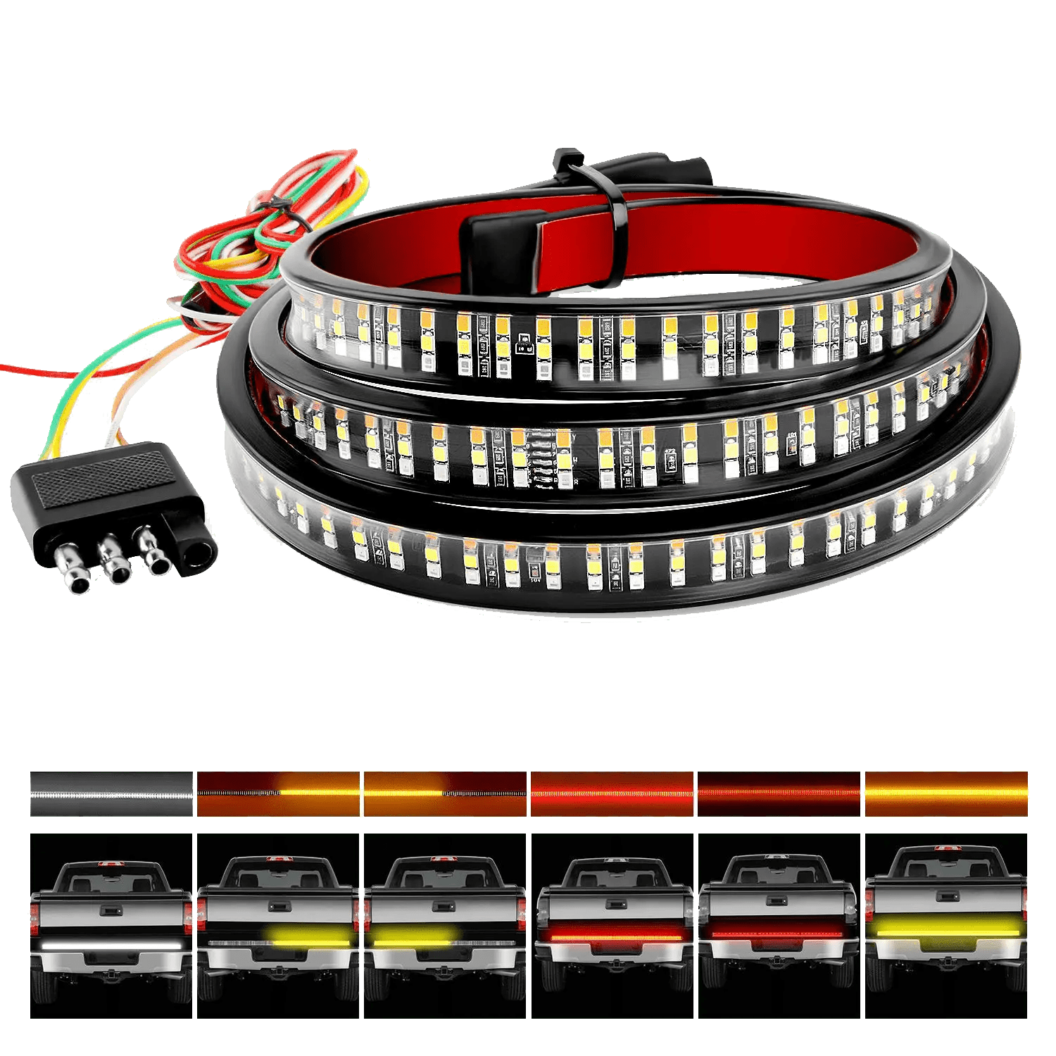 60 Inch 504 LEDs Red & White Triple Row LED Tailgate Light Strip - Waterproof Truck Bed Lighting for Ford F150 F250 RAM 1500 Pickup Trucks - Perfect for Night Driving & Off-Road Adventures