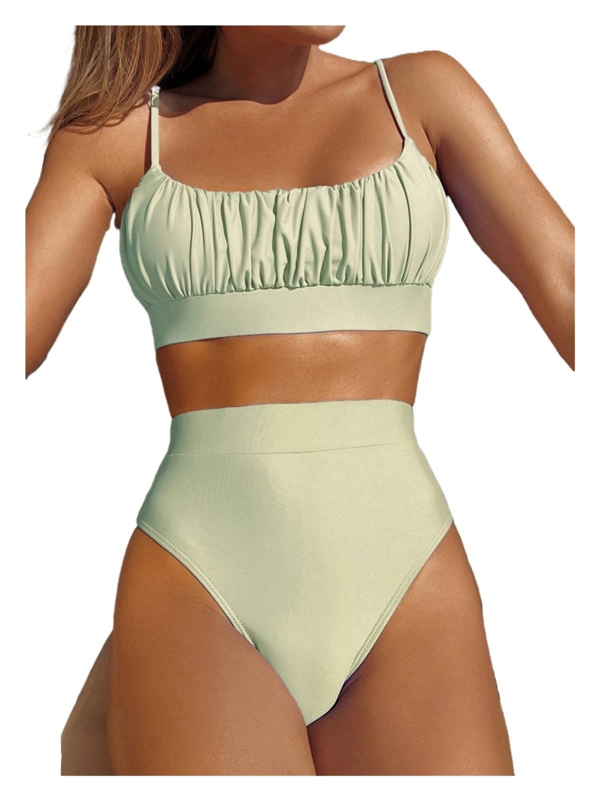 TINMIIR Women's Ruched Bust High Waisted Bikini Set - Sexy Two Piece Swimwear for Beach, Pool & Vacation | Plus Size Swimsuits for Women