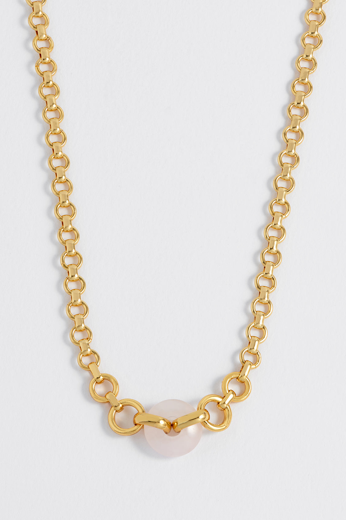 Rose Quartz Graduated Round Link Chain Necklace - Healing Crystal Jewelry for Women, 14K Gold Plated Spiritual Gift for Meditation, Yoga & Positive Energy