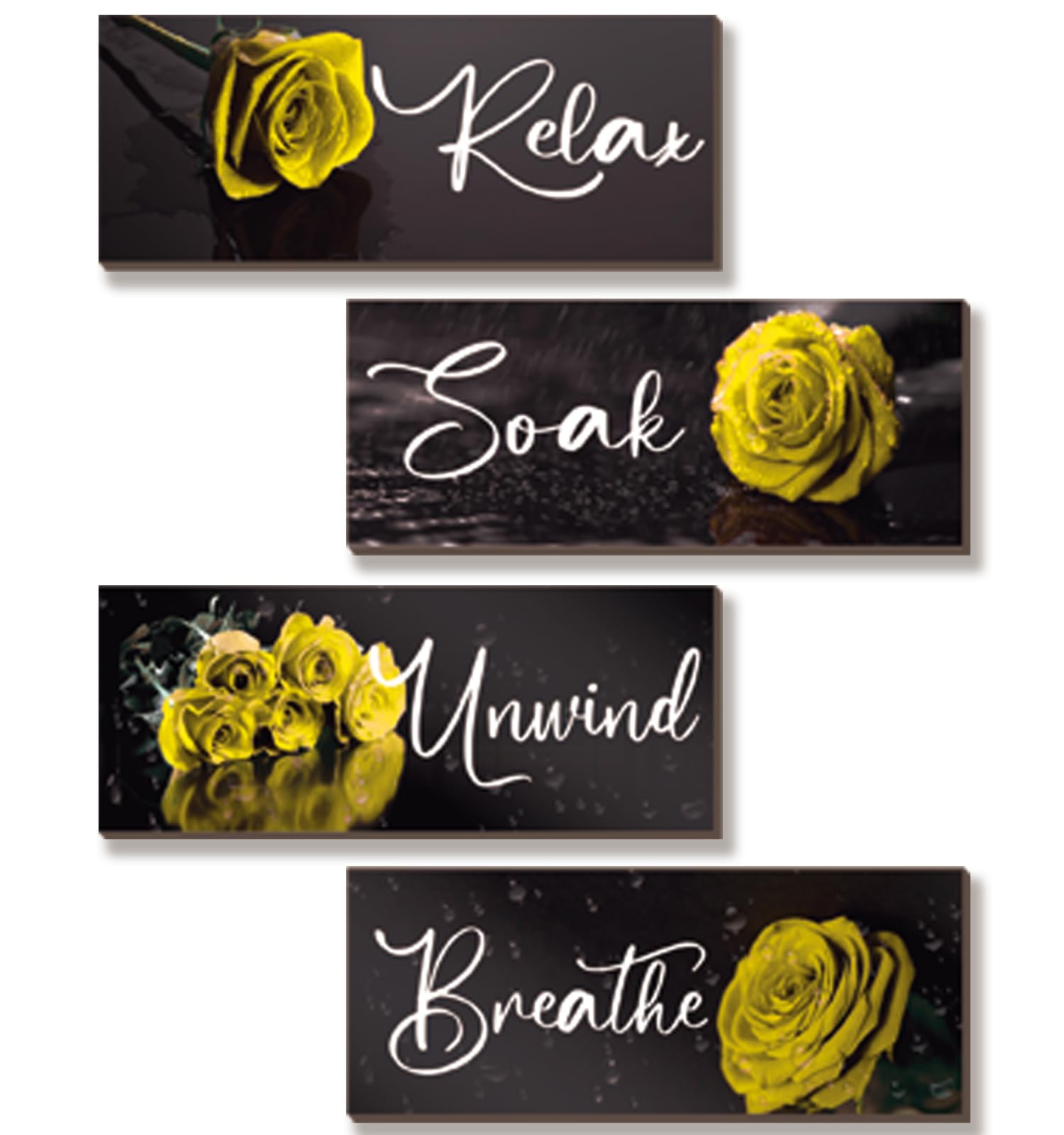 4Pcs Yellow Rose Wall Decor - Wooden Bathroom Accessories Set with 