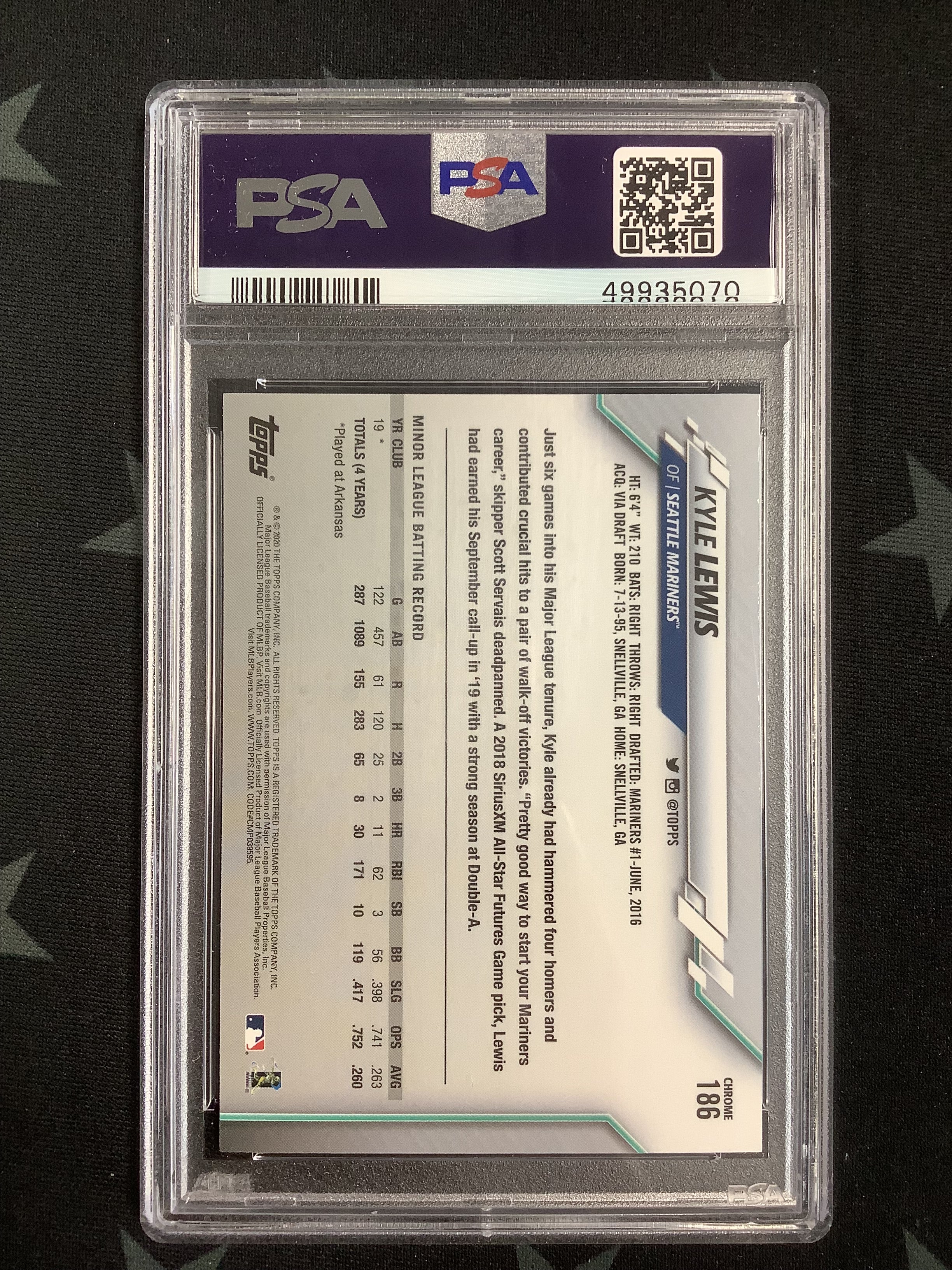 2020 Topps Chrome Kyle Lewis #186 PSA Mint 9 Rookie Card - Perfect for Baseball Card Collectors & Sports Memorabilia Enthusiasts