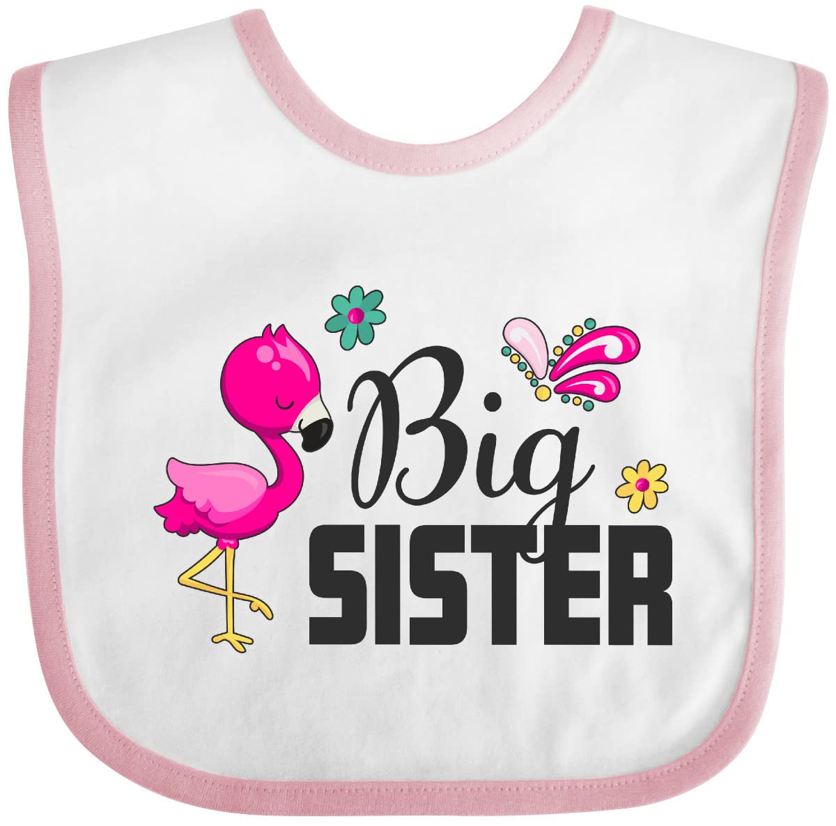 Inktastic Big Sister with Flamingo and Flowers Baby Bib - Cute & Soft Cotton Drool Bib for Toddlers - Perfect Gift for Newborns, Baby Showers & Sibling Bonding