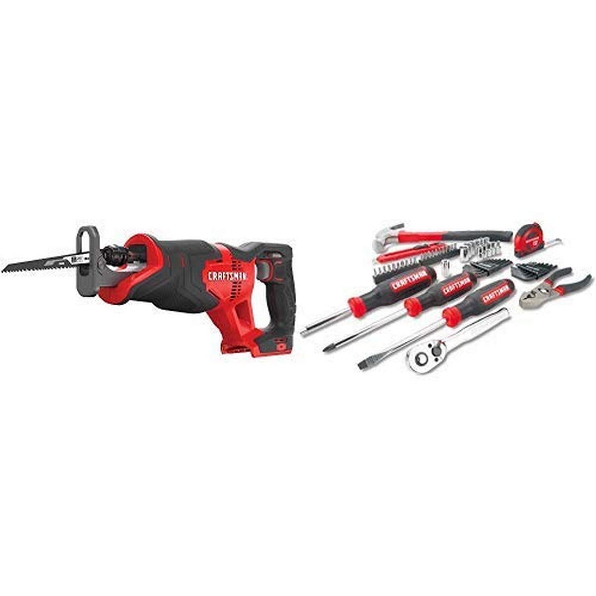 CRAFTSMAN V20 Cordless Reciprocating Saw with 57-Piece Mechanics Tools Kit & Socket Set (CMCS300B & CMMT99446) - Perfect for DIY Home Improvement, Woodworking, and Construction Projects