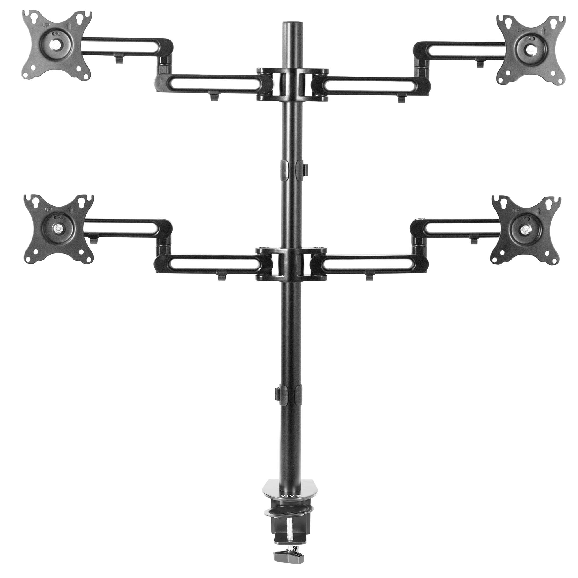 VIVO Quad Monitor Stand for 17 to 32 inch Screens | Heavy Duty Adjustable Clamp-on Desk Mount | Holds 4 LCD/LED Monitors up to 100x100mm VESA | Ergonomic Home Office Workstation Setup | Perfect for Multi-Screen Trading, Coding & Video Editing