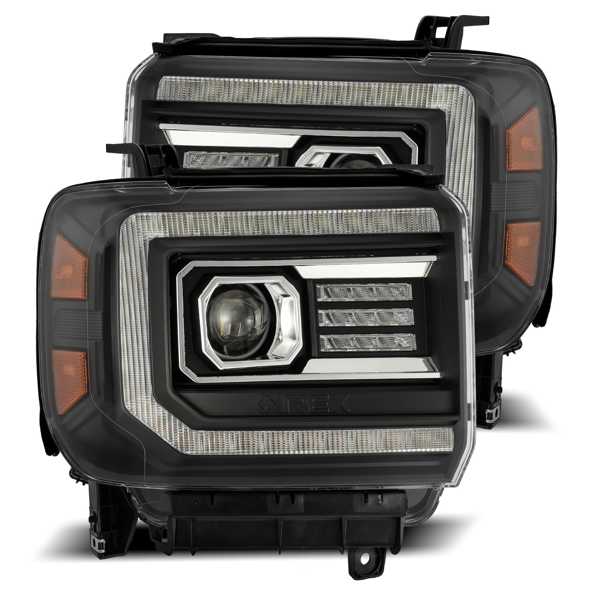 2014-2018 GMC Sierra Projector Headlights - Black Plank Style with LED DRL, Sequential Turn Signals & Activation Light | Alpha Rex 880613 | Upgrade for Night Driving & Off-Road Adventures