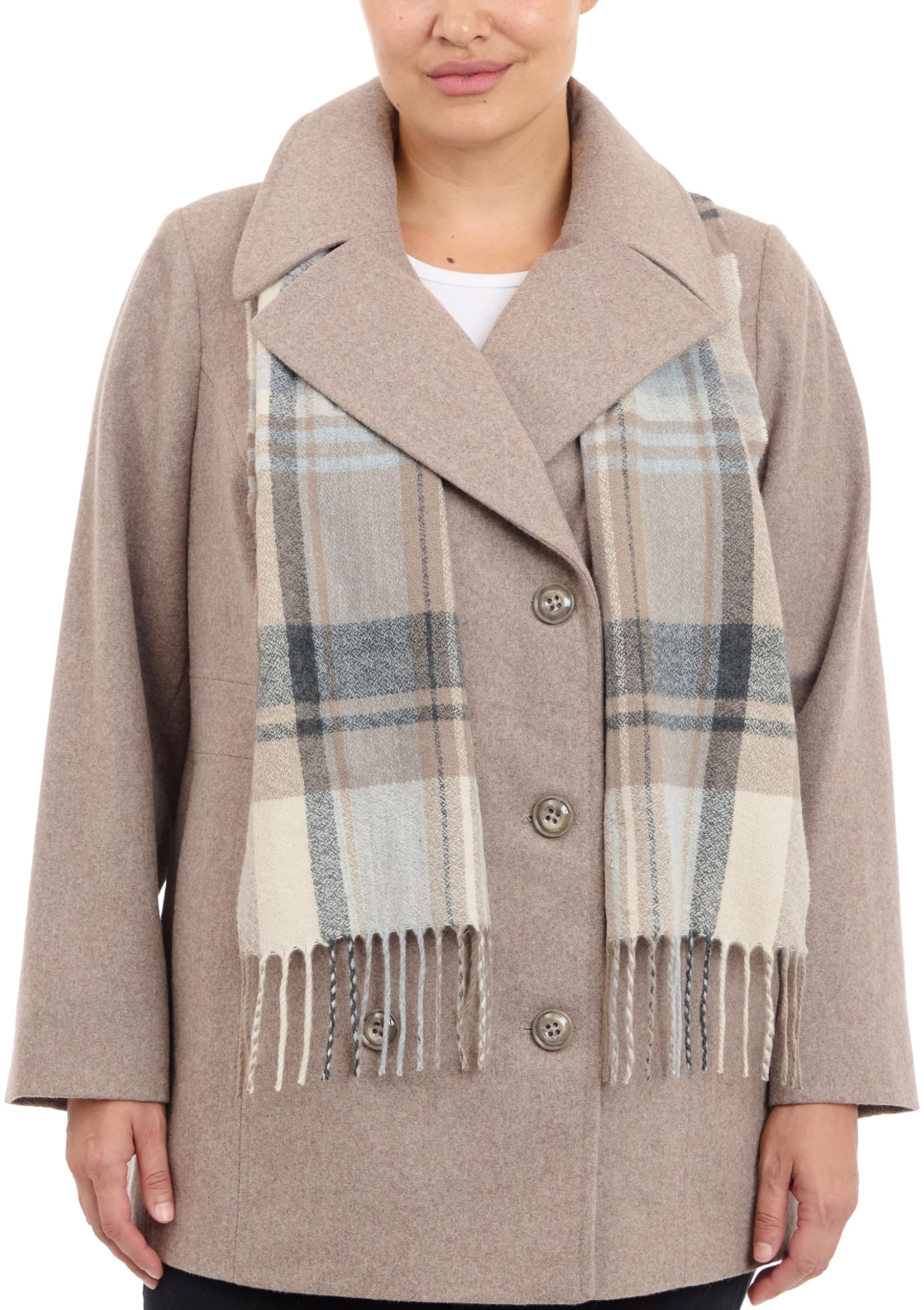 LONDON FOG Women's Plus Size Double Breasted Peacoat with Detachable Scarf - Warm Winter Coat for Casual & Formal Occasions