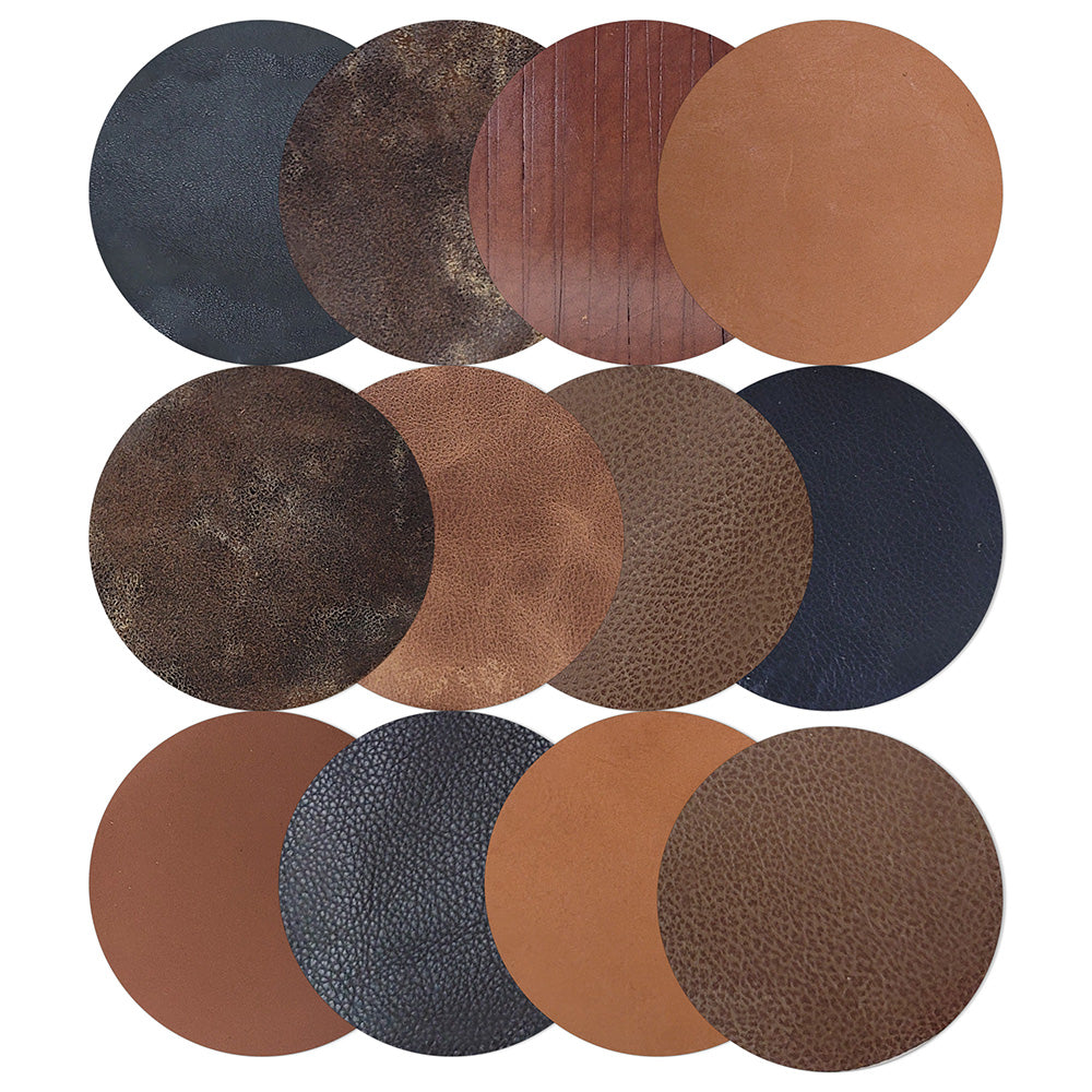 Premium Genuine Leather Coasters Set of 12 - Absorbent Drink Pads for Coffee Tables, Bars & Home Decor - Rustic Home Accessories for Wine, Beer & Cocktail Glasses
