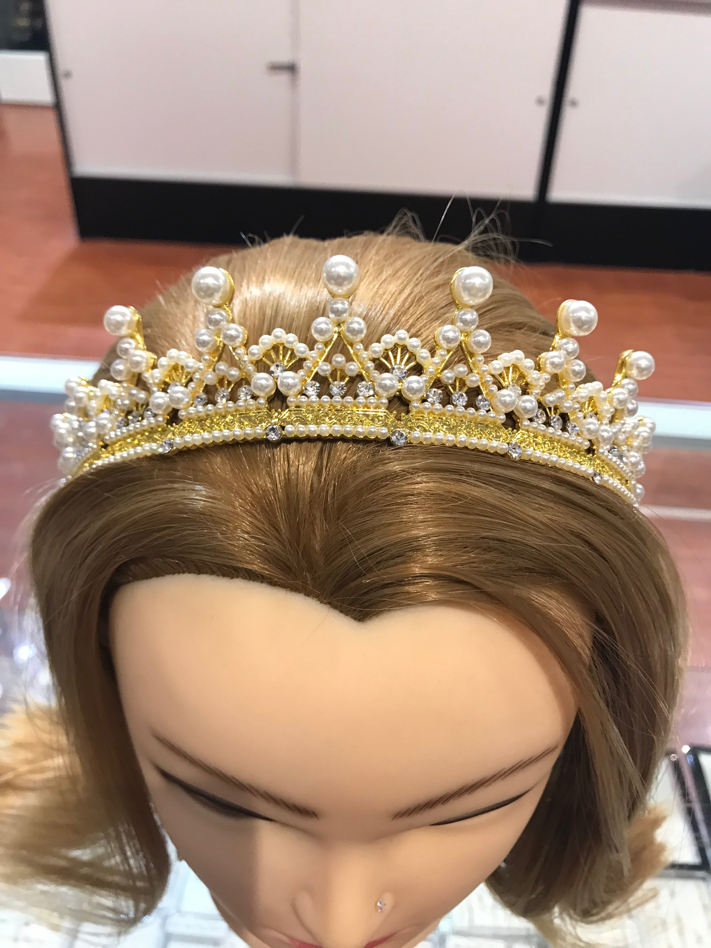 Gold Pearl Crown Tiara - Elegant Bridal Headpiece for Weddings, Prom, Pageants & Special Events
