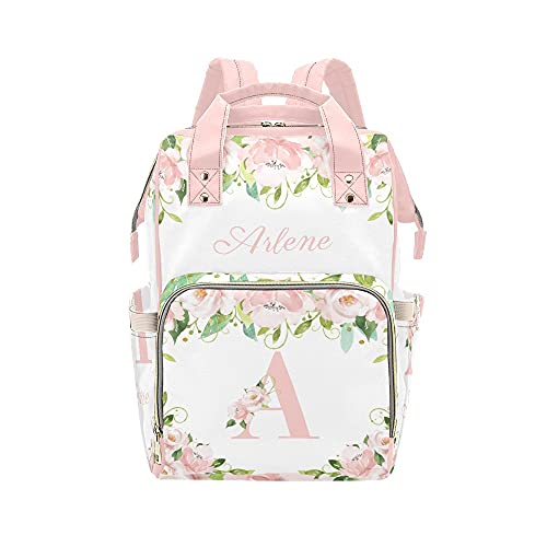 Floral Chic Pink Monogram Personalized Diaper Backpack - Custom Travel Nappy Bag for Baby Girls & Boys - Perfect Baby Shower Gift & Mommy Essentials Organizer for Outings, Hospital Visits & Daycare