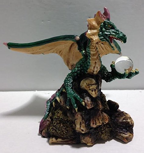 Green Dragon on Rock with Orb - Mythical Decor for Home & Office