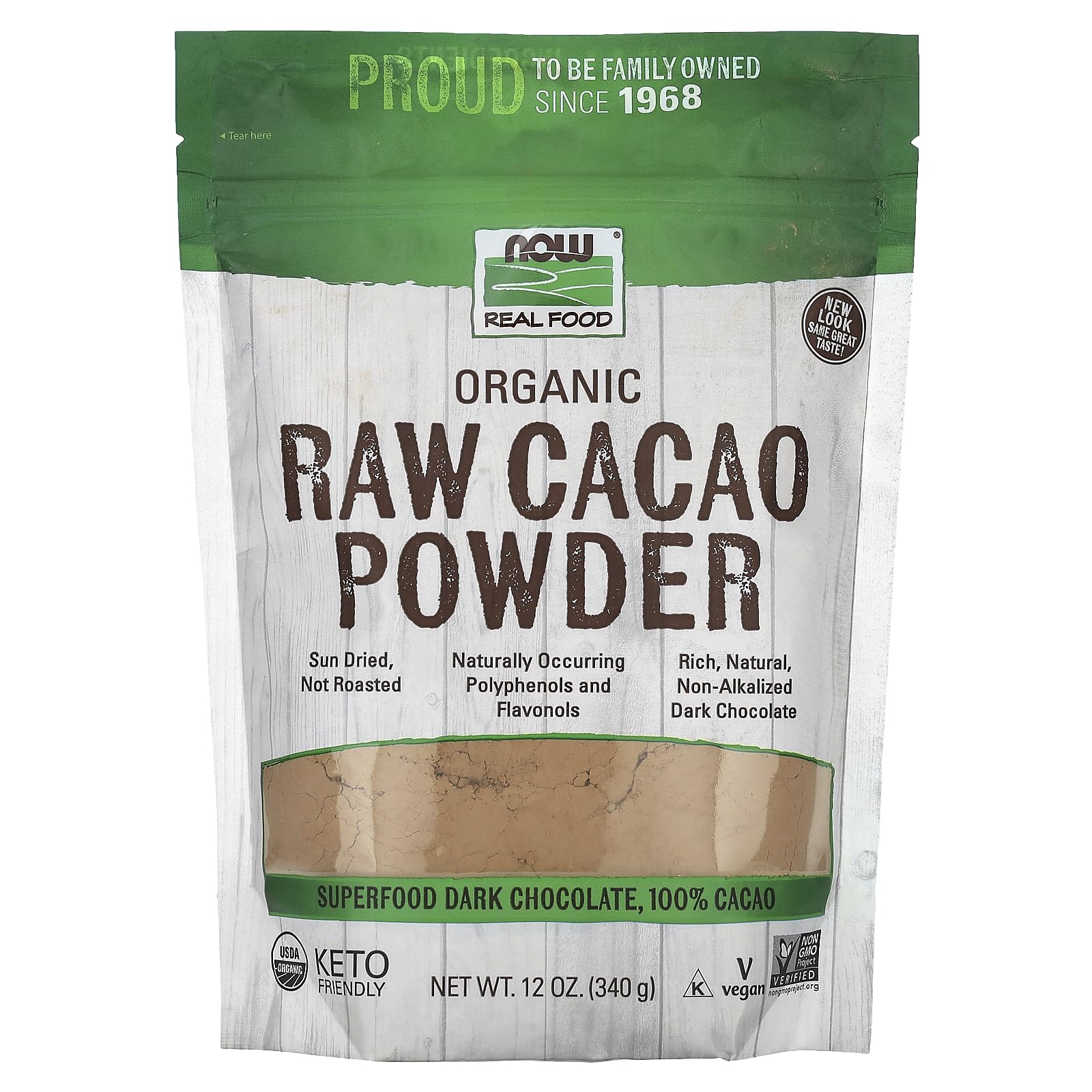 Organic Raw Cacao Powder by NOW Foods - 12 oz (340g) | Unsweetened, Non-GMO, Gluten-Free | Perfect for Baking, Smoothies & Healthy Desserts