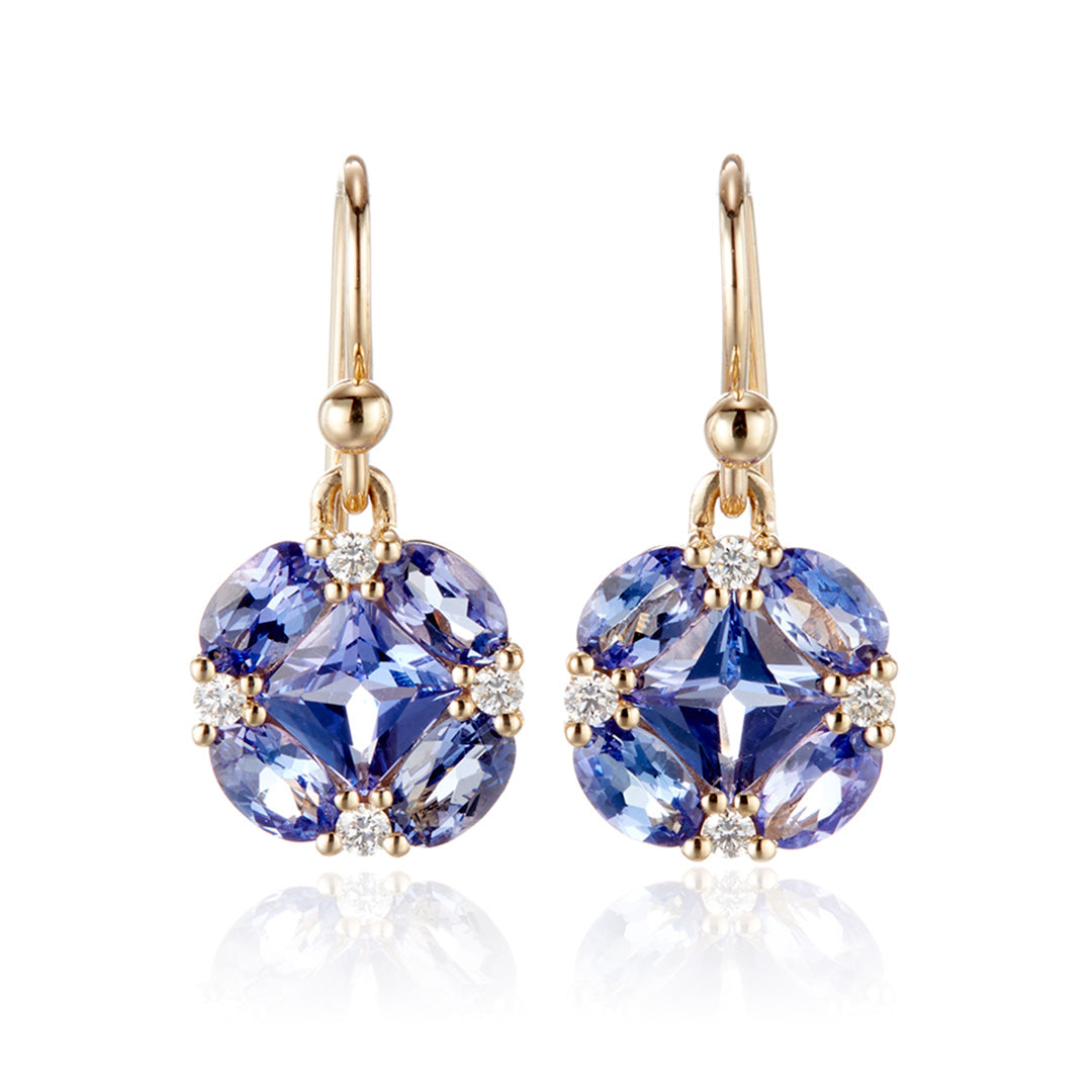 Exquisite Tanzanite & Diamond Quadrille Drop Earrings for Women – Perfect for Weddings, Parties & Special Occasions