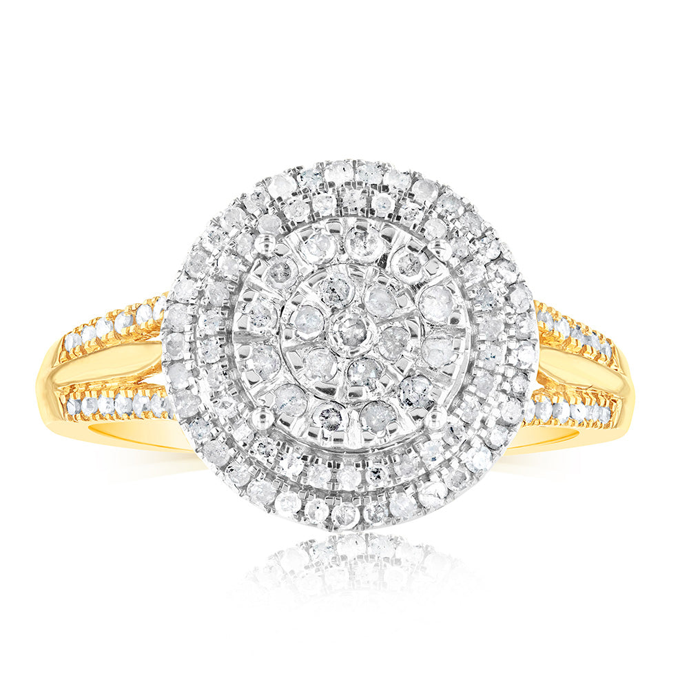1/2 Carat Round Diamond Ring in 9K Yellow Gold & Sterling Silver - Elegant Engagement, Wedding, or Anniversary Jewelry Gift for Women
