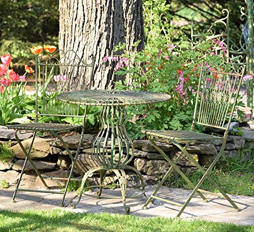 Zaer Ltd. 3-Piece Outdoor Bistro Set - 2 Folding Chairs & 1 Metal Table in Antique Green - Patio, Garden, Balcony Dining Furniture for Small Spaces