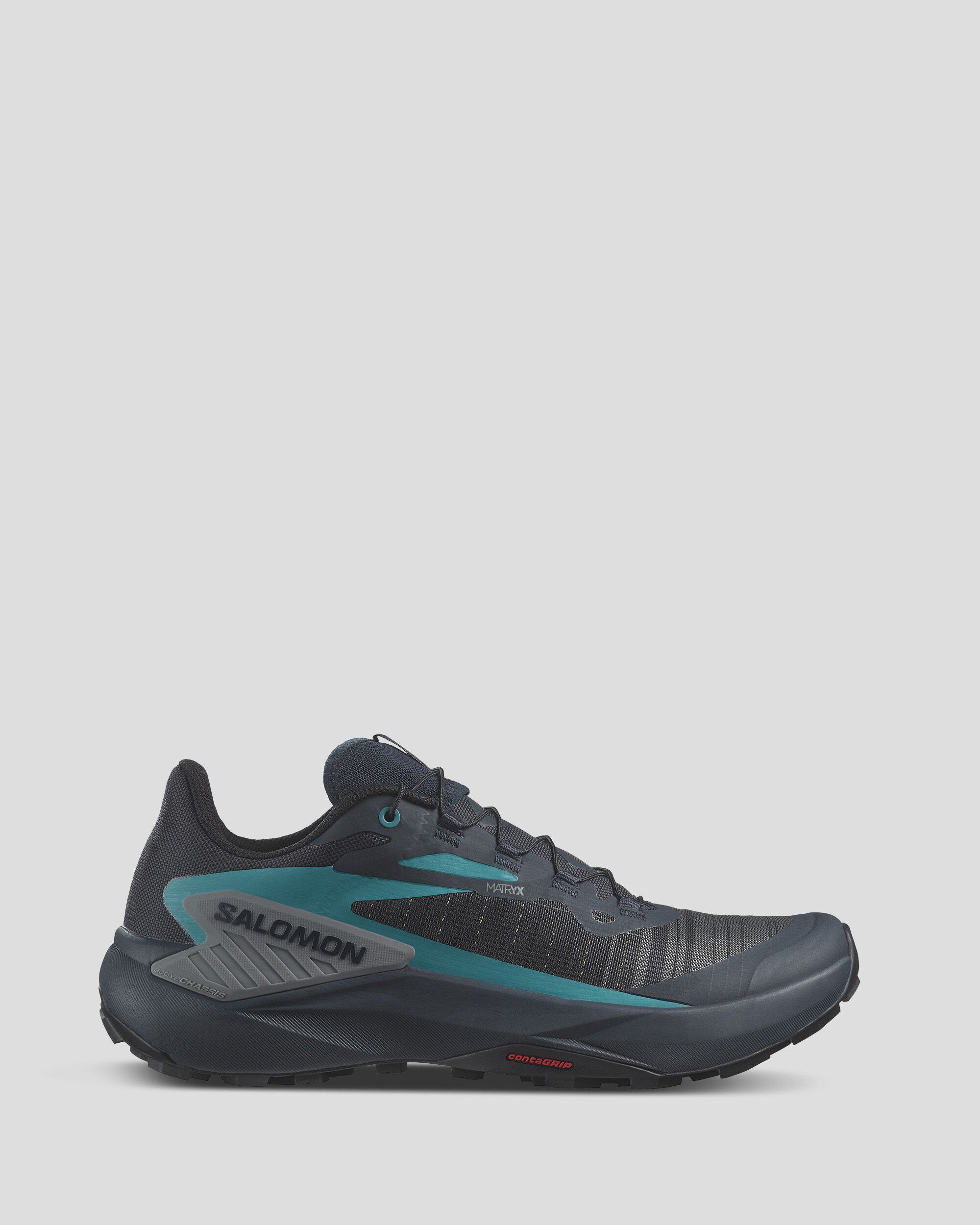 Salomon Genesis Men's Trail Running Shoes - Carbon/Tahitian Tide/Quiet Shade | Lightweight Hiking & Outdoor Adventure Footwear for Mountain Trails & Rough Terrain