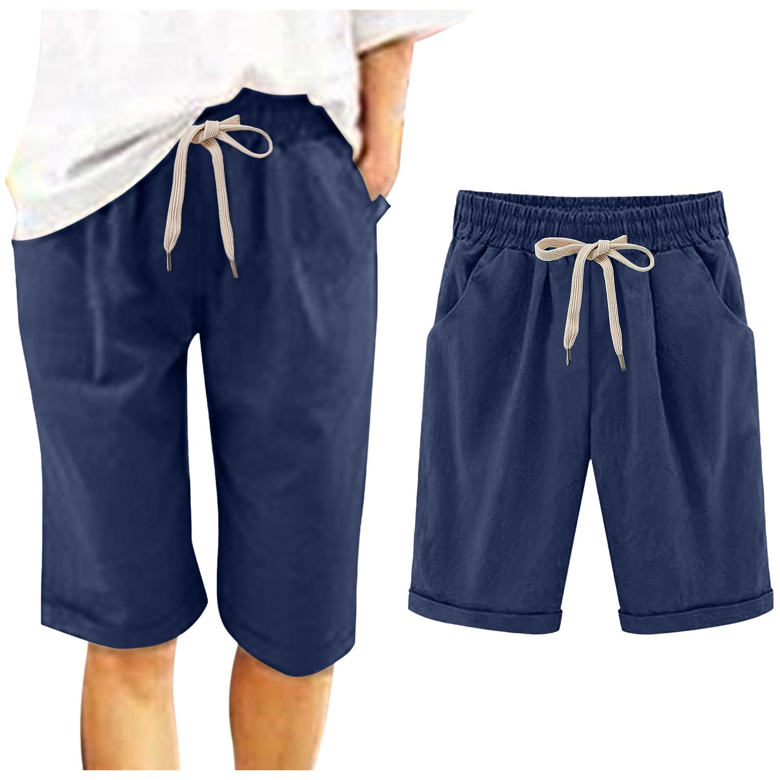 2024 Women's Bermuda Shorts - Casual Beach Drawstring with Pocket | Summer Vacation & Travel