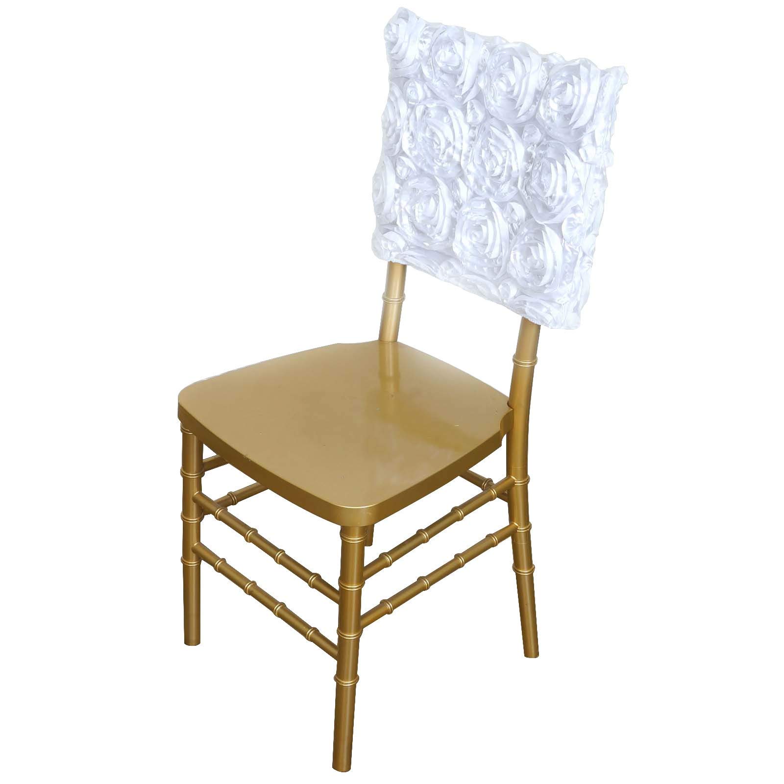 Efavormart 50-Piece 3D Rosette Satin Chair Covers - Square Top Slipcovers for Chiavari Chairs - Elegant Wedding & Catering Decor in White - Perfect for Banquets, Bridal Showers & Special Events