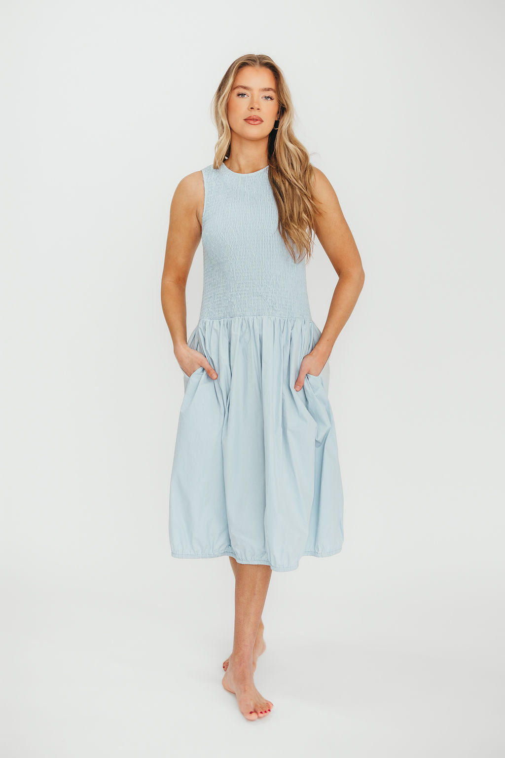 Isla 100% Cotton Casual Summer Dress for Women - Light Blue Flowy Maxi Dress with Pockets | Perfect for Beach, Vacation & Everyday Wear
