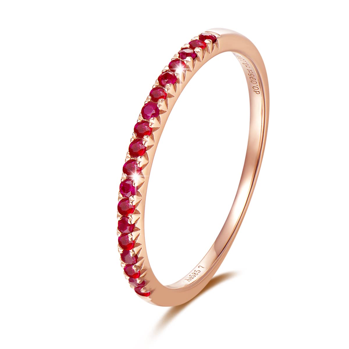 14K Solid Rose Gold Genuine Natural Pave 0.24CT Red Ruby Eternity Wedding Band - Stackable Engagement Promise Ring for Women, Fine Jewelry Gift for Wife & Girlfriend (All Sizes) - Perfect for Anniversaries, Valentine's Day & Special Occasions
