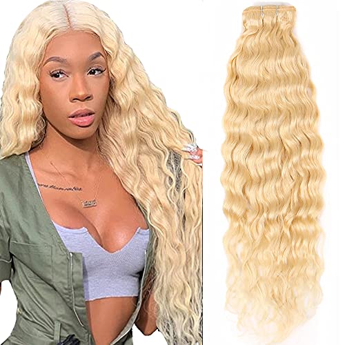 613 Blonde Brazilian Hair Weave Bundles - 100% Remy Human Hair Extensions 22 Inch Water Wave (3 Bundles) for Stunning Blonde Highlights & Natural-Looking Volume - Perfect for Daily Wear, Parties & Special Occasions
