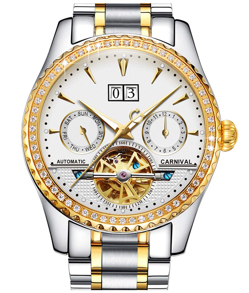 Luxury Men's Automatic Tourbillon Gold Watch with Multifunction Calendar, Sapphire Crystal & Waterproof - Perfect for Business, Formal Events & Gift Giving