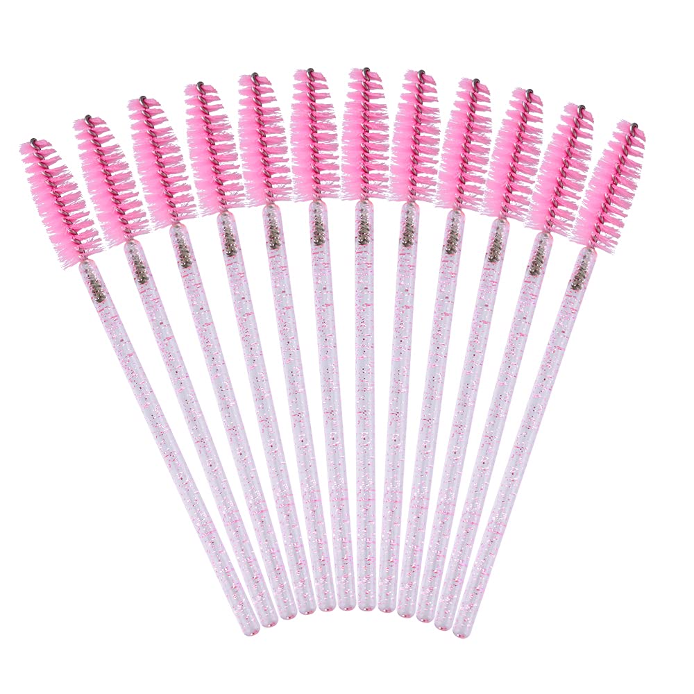 50Pcs Disposable Eyelash Wands - Pink Crystal Mascara Spoolies for Lash Extensions & Eyebrow Separation | Perfect for Professional Salon Use, DIY Makeup, and Home Beauty Care