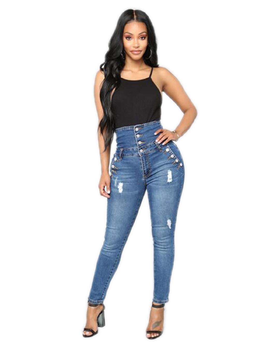 JJ-GOGO Women's High Waist Ripped Skinny Jeans - Plus Size Stretch Denim for Curvy Hips