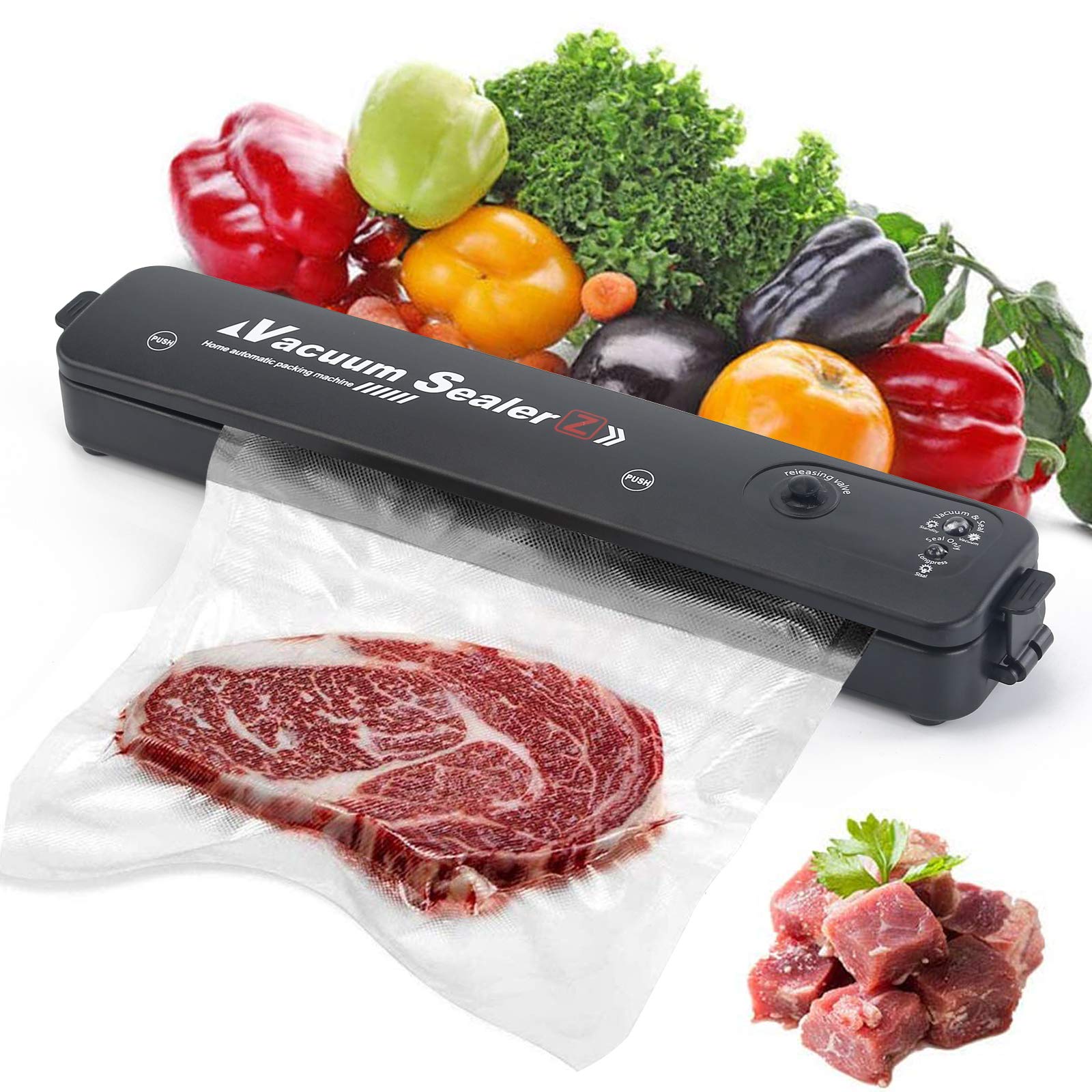 YEIO Automatic Vacuum Sealer Machine for Food Preservation - Compact Portable Food Sealer Works with Dry & Moist Foods | Includes 15 Vacuum Bags | LED Indicator | Perfect for Meal Prep, Sous Vide, Freezer Storage & Camping Trips