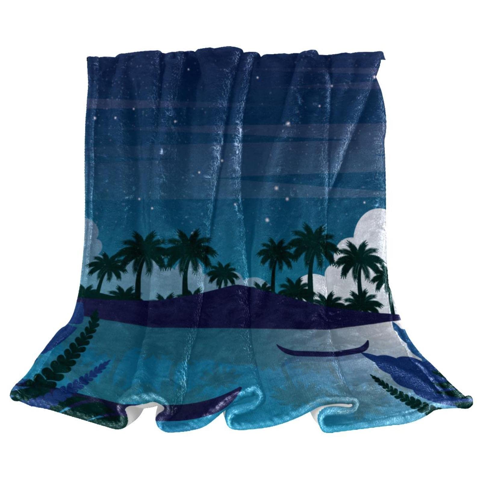 Soft Fuzzy Fleece Blanket Twin Size - Lightweight & Cozy for Bed, Sofa, Travel & Camping - Cartoon Landscape Ocean Design - Perfect for Home, Office, Dorm & Outdoor Adventures