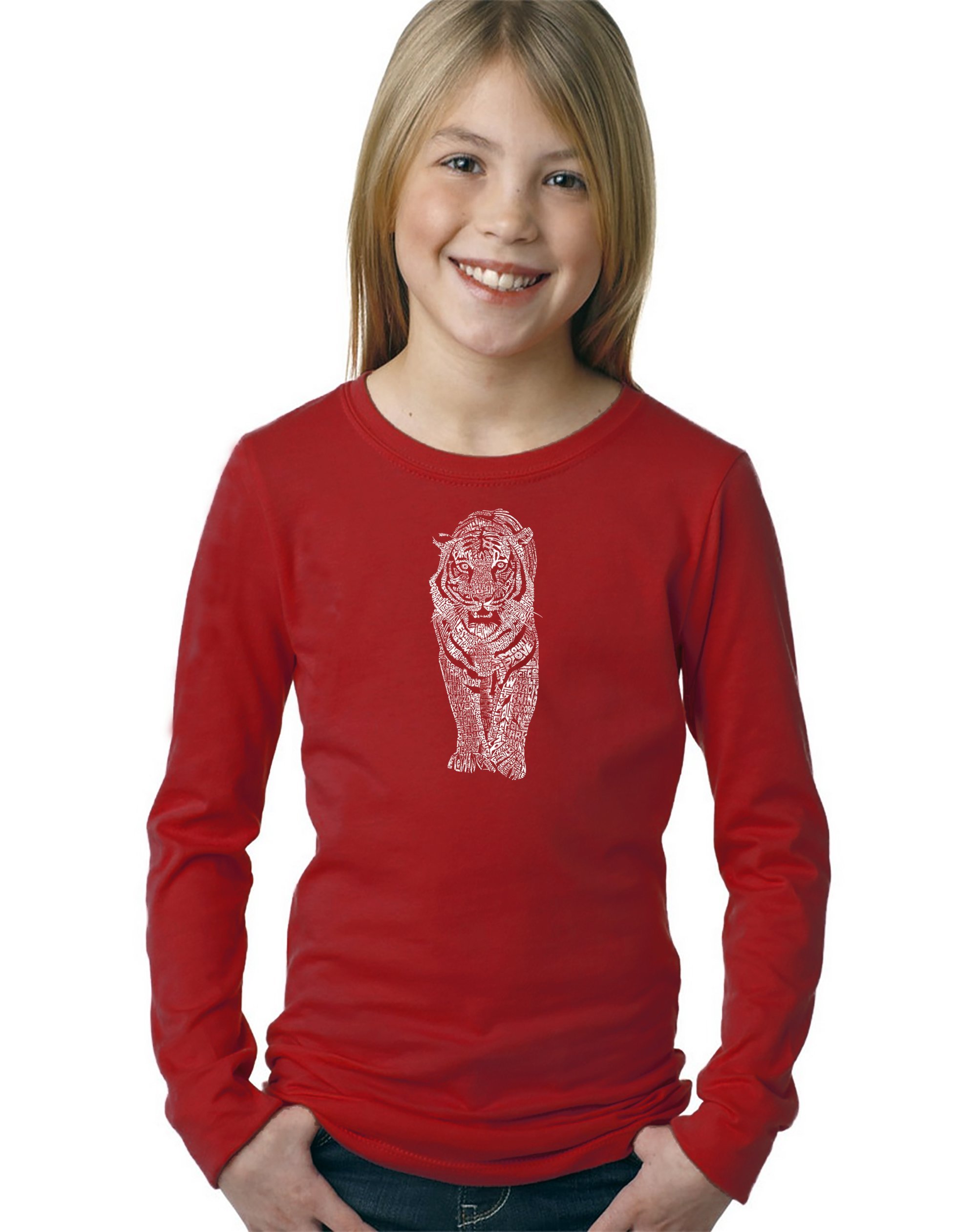 LA POP ART Girls Long Sleeve Graphic T-Shirt with Tiger Design - Cute Casual Top for School, Playdates & Everyday Wear